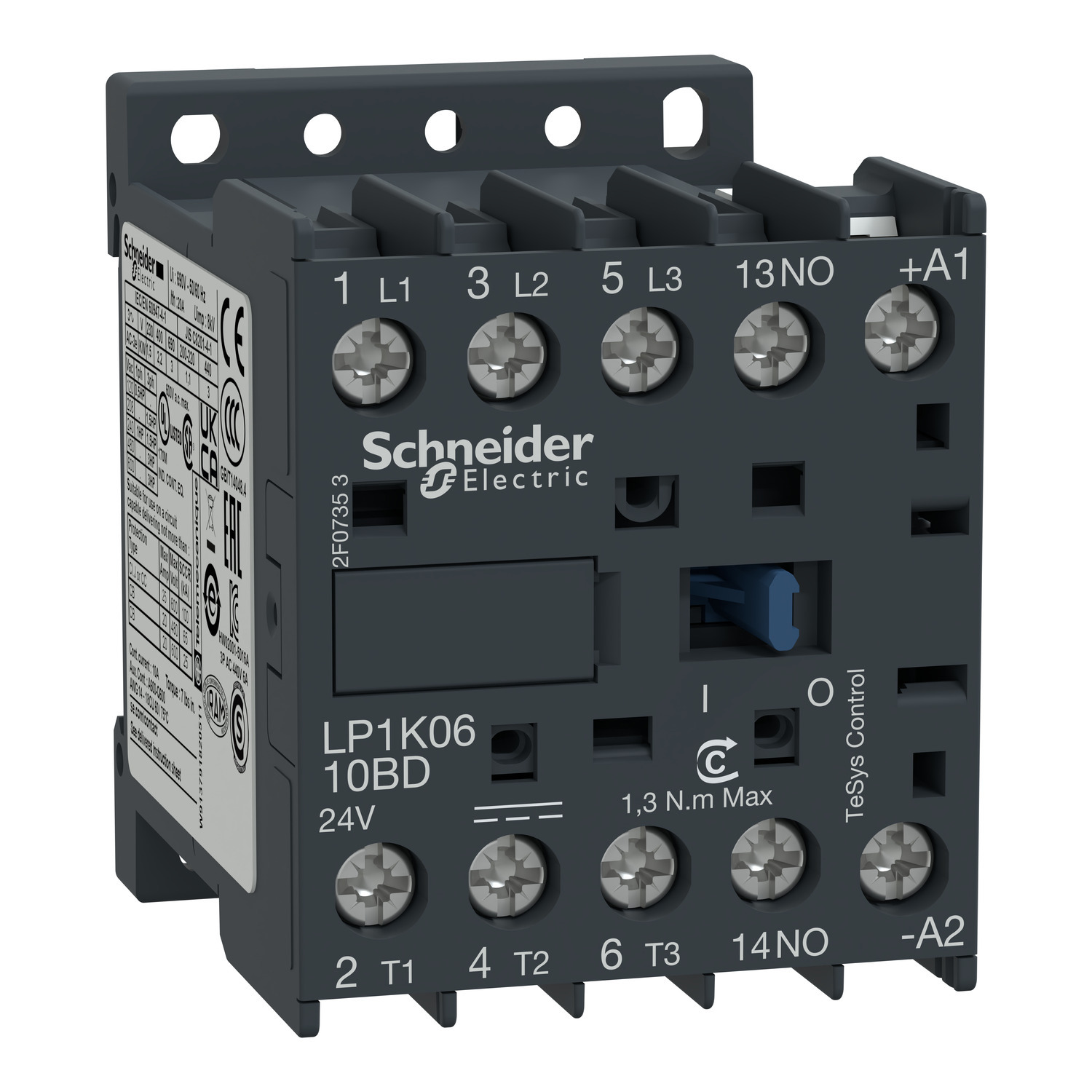 LP1K0610BD TeSys K K-Line IEC Contactor, 690 V AC V Coil, 6 A, 3NO Contact, 3 Poles