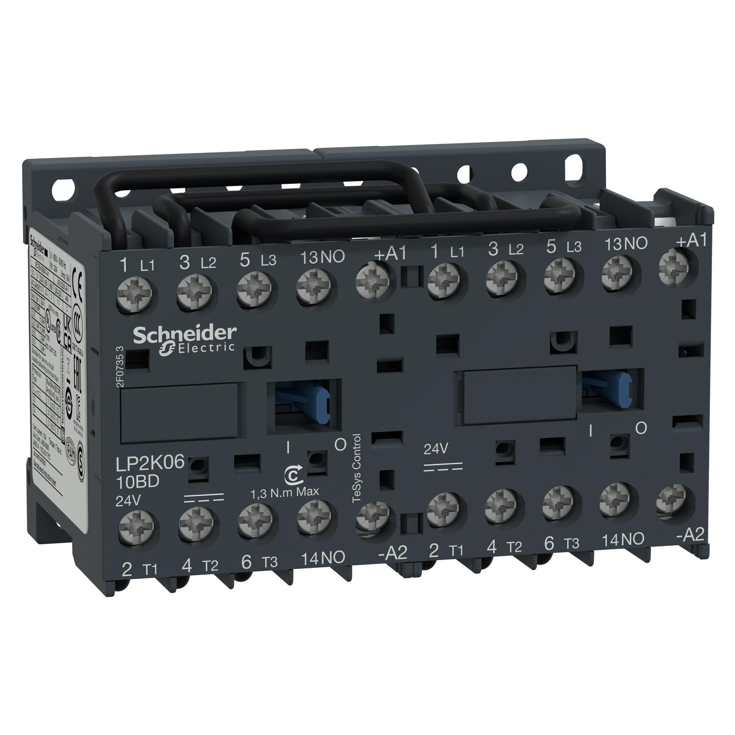 LP2K0610BD TeSys K LP2K Reversing Miniature IEC Contactor, 24 V DC V Coil, 6 A, 3NO Contact, 3 Poles