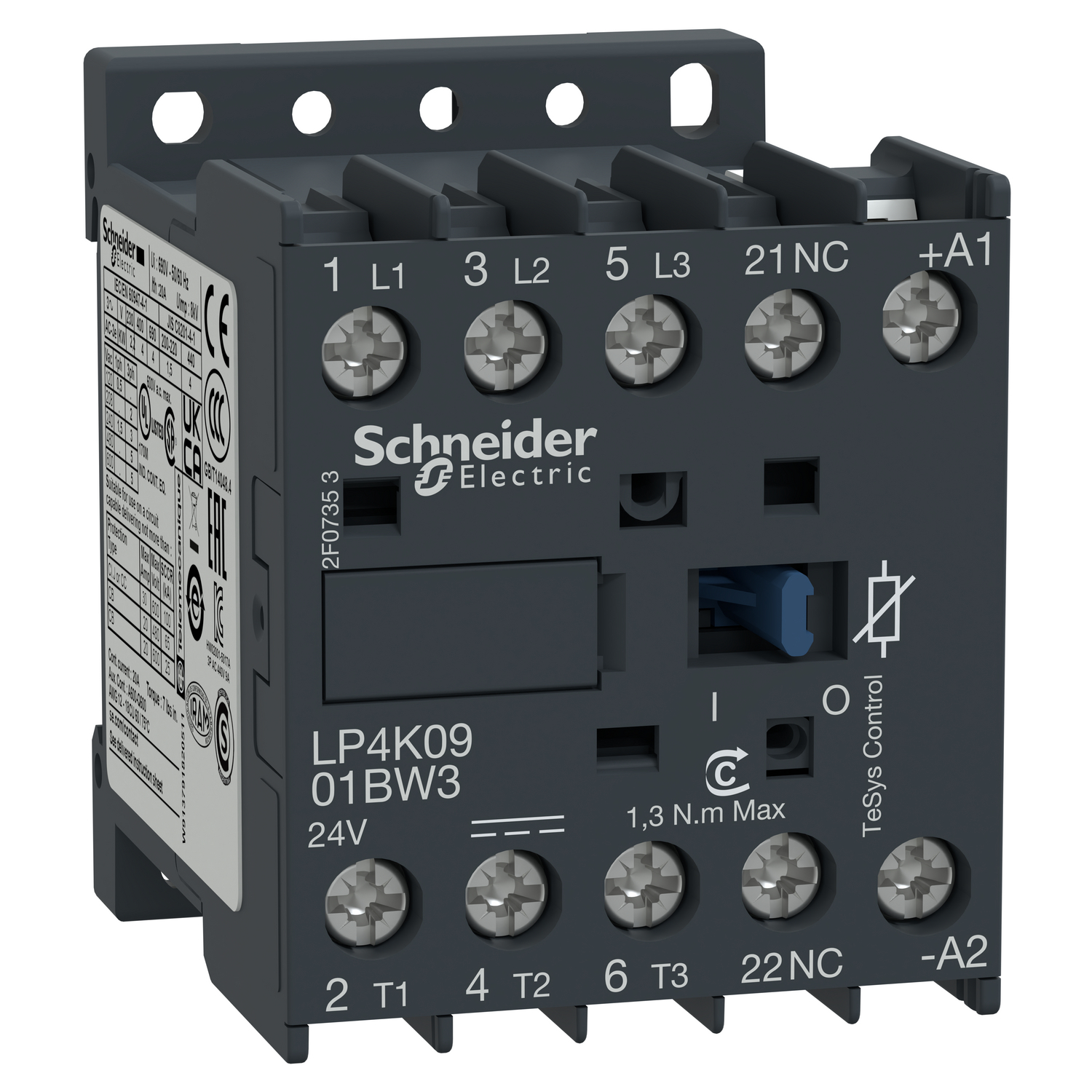LP4K0901BW3 TeSys K LP4K IEC Contactor, 24 V DC V Coil, 9/16/20 A, 3NO Contact, 3 Poles