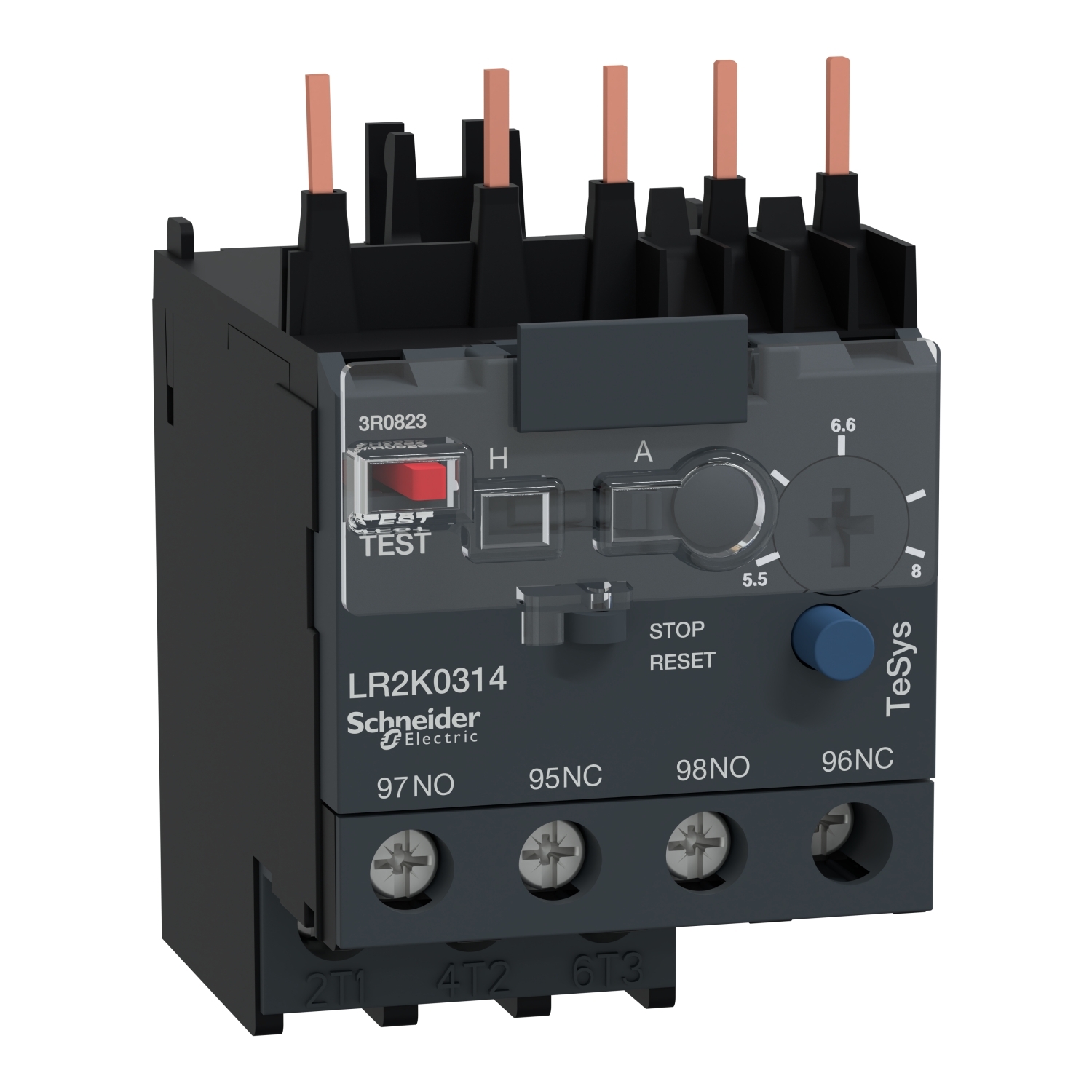 LR2K0314 TeSys K-Line Bi-Metallic Thermal Overload Relay, 5.5 to 8 A, 1NO-1NC 1 Form A/1 Form B Contact