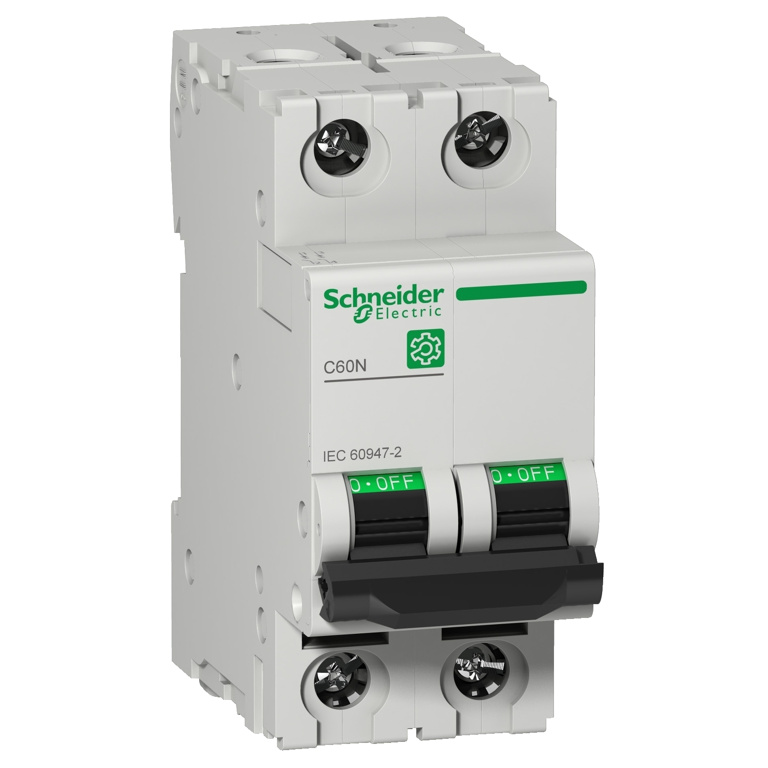M9F11202 C60N Miniature Circuit Breaker, 240/415/440 V AC/125 V DC, 2 A, 10 kA Interrupt, 2 Poles, Thermal Magnetic Trip