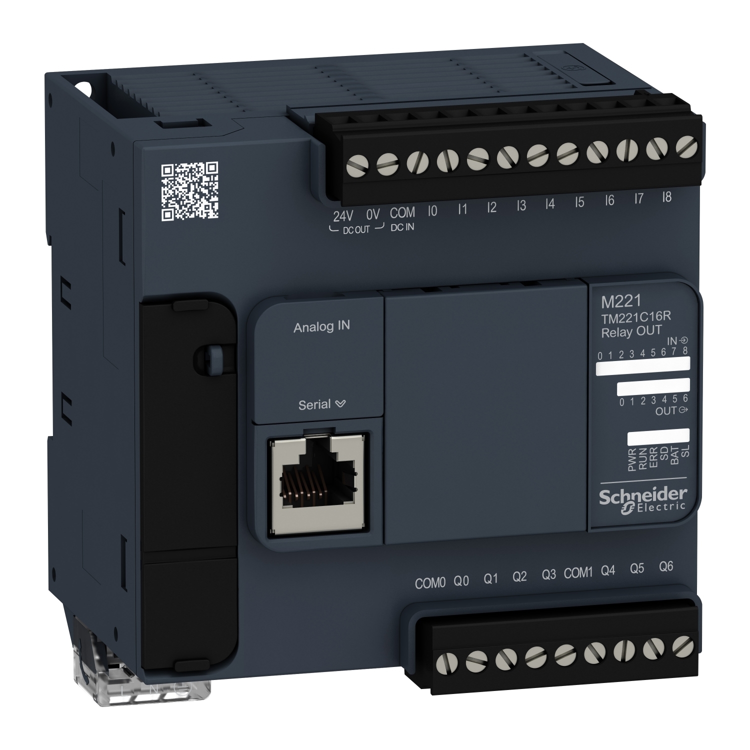 TM221C16R Modicon M221 Compact Logic Controller, 100 to 240 V AC/24 V DC, 2 A, 9 Inputs, 7 Outputs, 5 to 125 V DC, 5 to 250 V AC Relay Normally Open, 7 mA Discrete, 5 mA Fast Input Signal Range