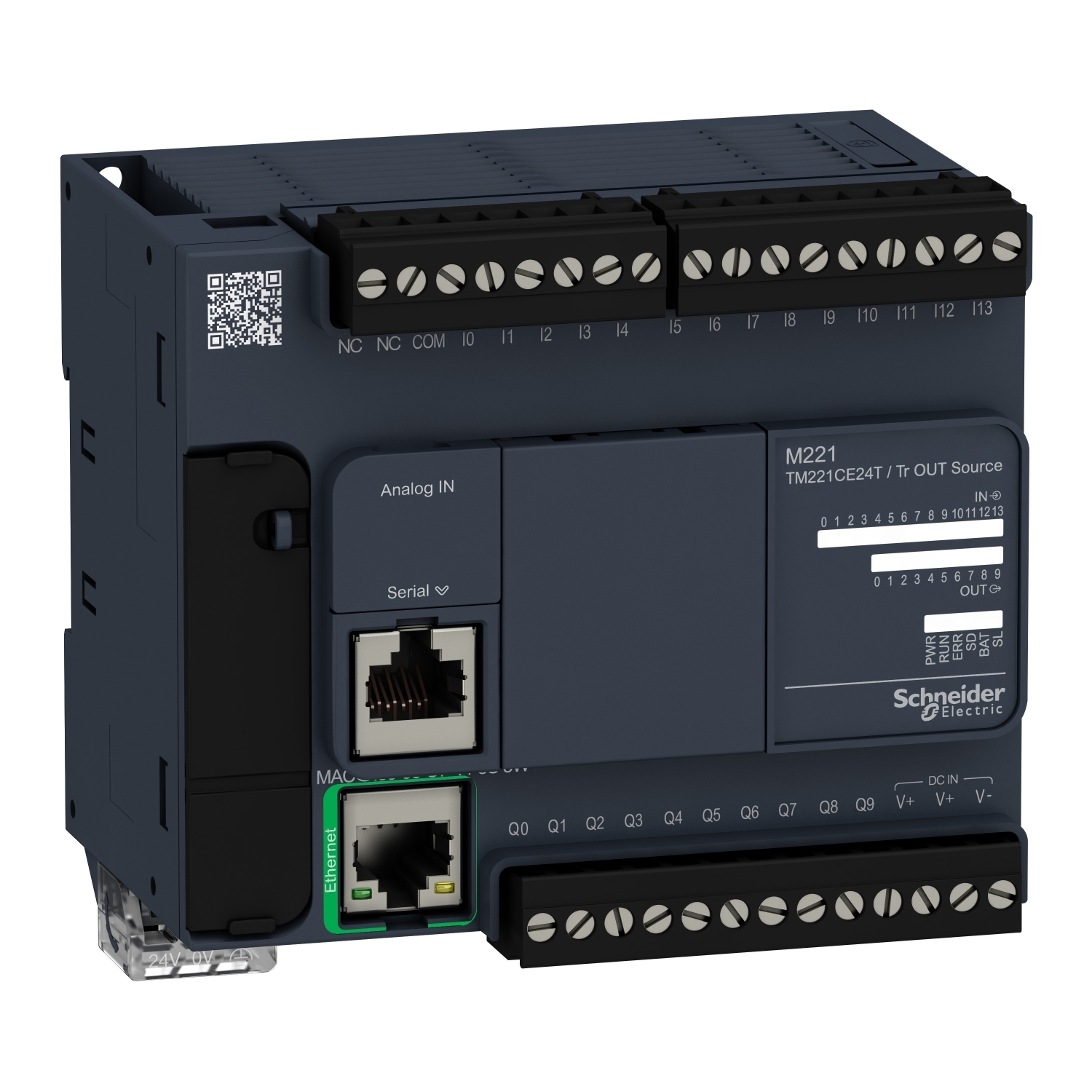 TM221CE24T Modicon M221 Compact Logic Controller With Embedded Ethernet Port, 24 V DC, 0.5 A, 14 Inputs, 10 Outputs, 24 V DC Transistor Signal Range