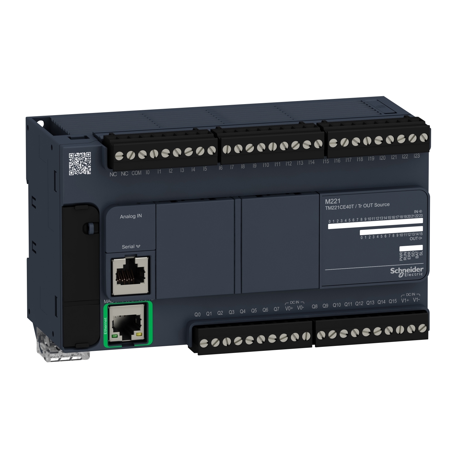 TM221CE40T Modicon M221 Compact Logic Controller With Embedded Ethernet Port, 24 V DC, 0.5 A, 24 Inputs, 16 Outputs, 24 V DC Transistor Signal Range