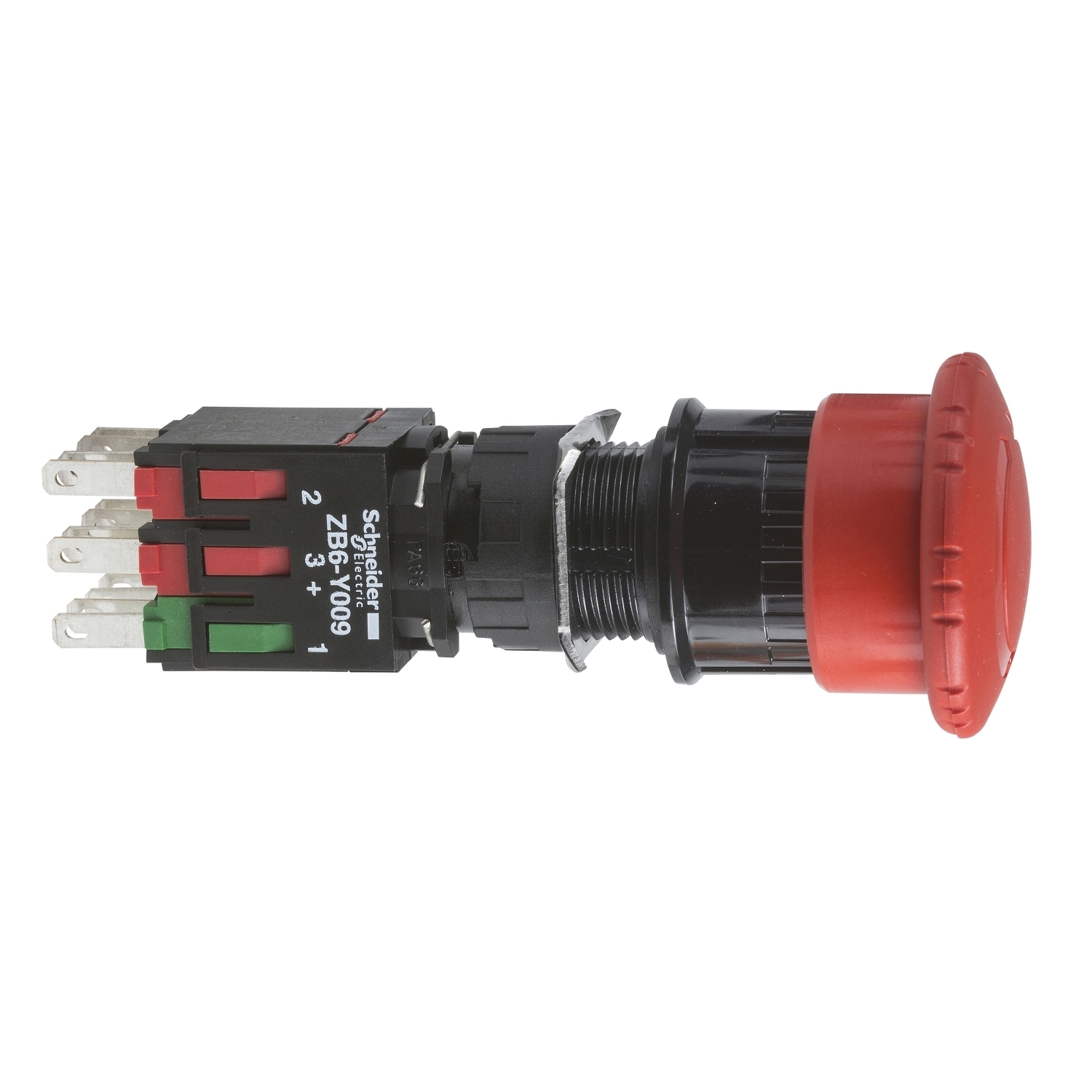 XB6AS8342B Harmony Complete Non-Illuminated Pushbutton, 16 mm, 30 mm, 77 mm, 1NC Contact, Red