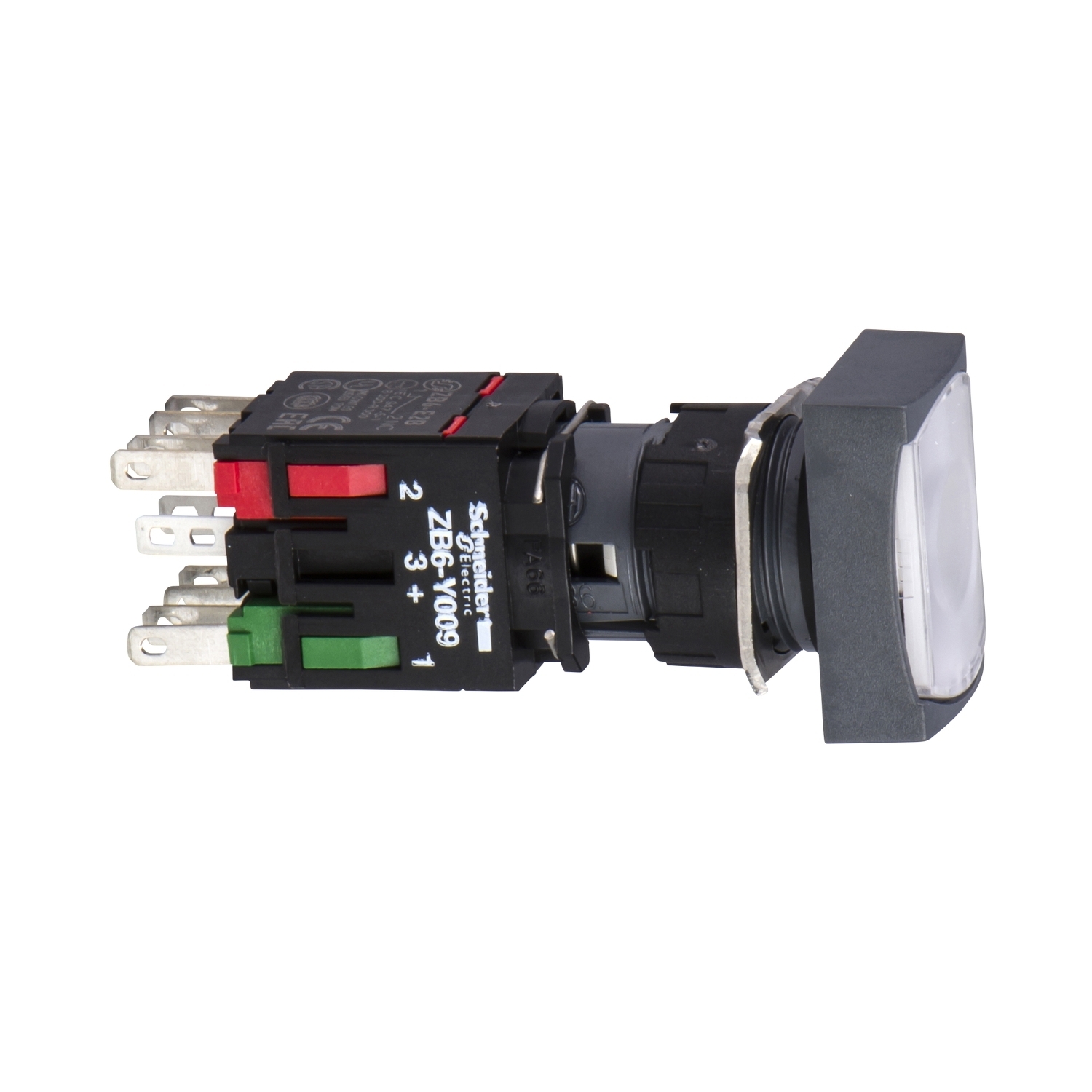 XB6DW1B1B Harmony Complete Corrosion-Resistant Dusttight/Watertight Rectangular Unmarked Illuminated Pushbutton, 16 mm, 1NO Contact, Slow Break Contact, White