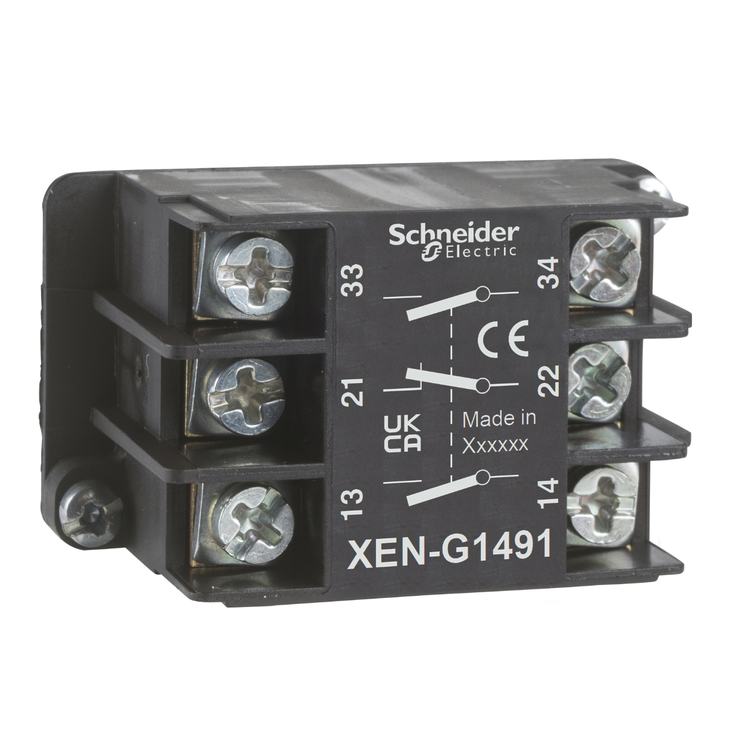 XENG1491 Harmony 1-Speed Contact Block, For Use With Harmony XACA and XACA9 Pendant Station, 240 V AC, 10 A, Front Mount, Spring Return, Screw Clamp Terminal, 2NO-2NC, 40 W, -25 to 70 deg C, Slow-Break Contact