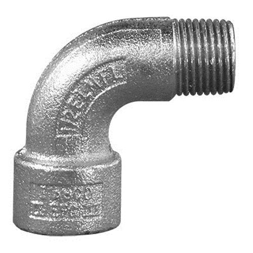 90 deg Male X Female Elbow, 2 inch, Malleable Iron, Zinc Electroplated