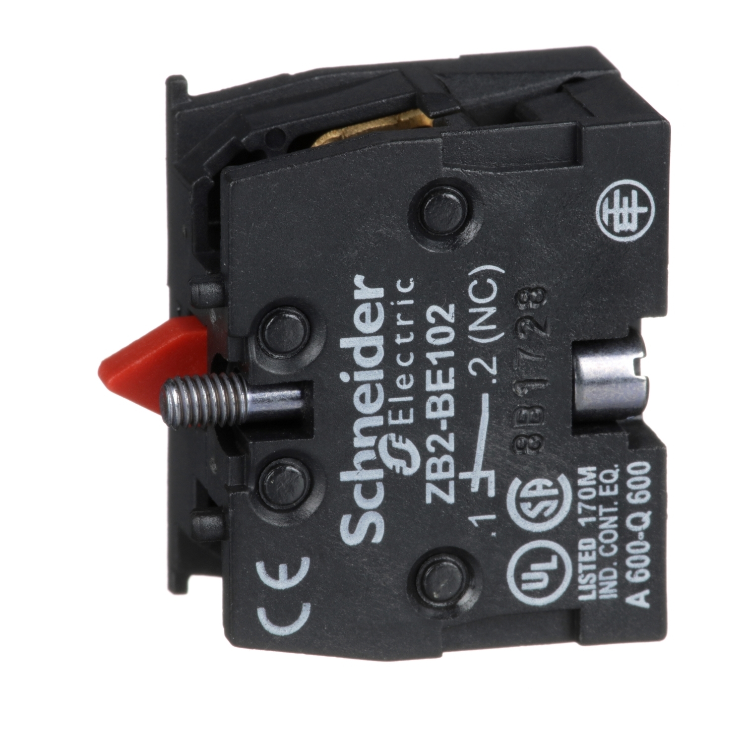 ZB2BE102 1-Pole Single Contact Block, 1NC Contact, 10 A at 600 V AC/DC Contact