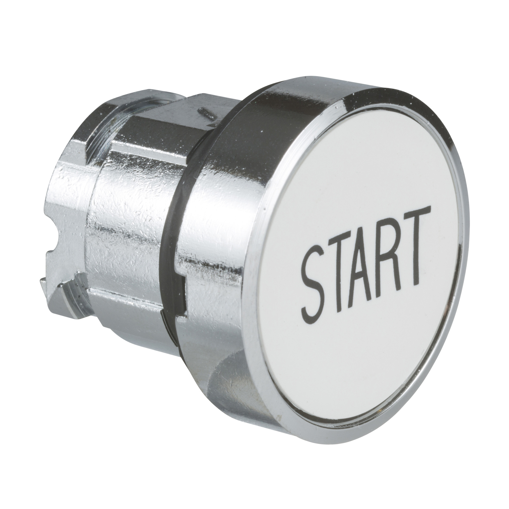 ZB4BA133 Harmony Flush Non-Illuminated Spring Return Standard Pushbutton Head, 22 mm, Round Shape, START Legend, Chromium Plated Metal, White