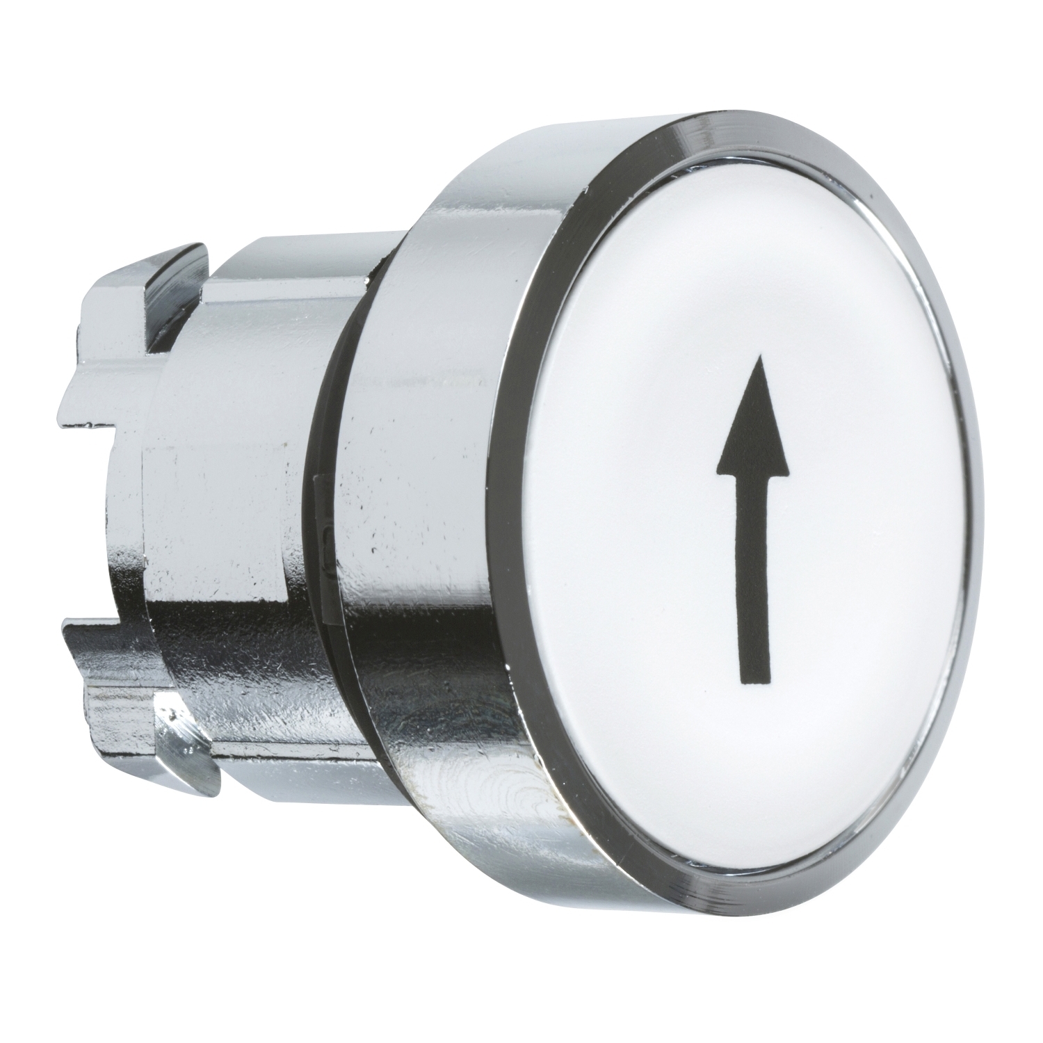 ZB4BA334 Harmony Flush Non-Illuminated Standard Pushbutton Head, 28 mm W x 22 mm D x 29 mm H, Round Shape, UP ARROW Legend, Metal, White