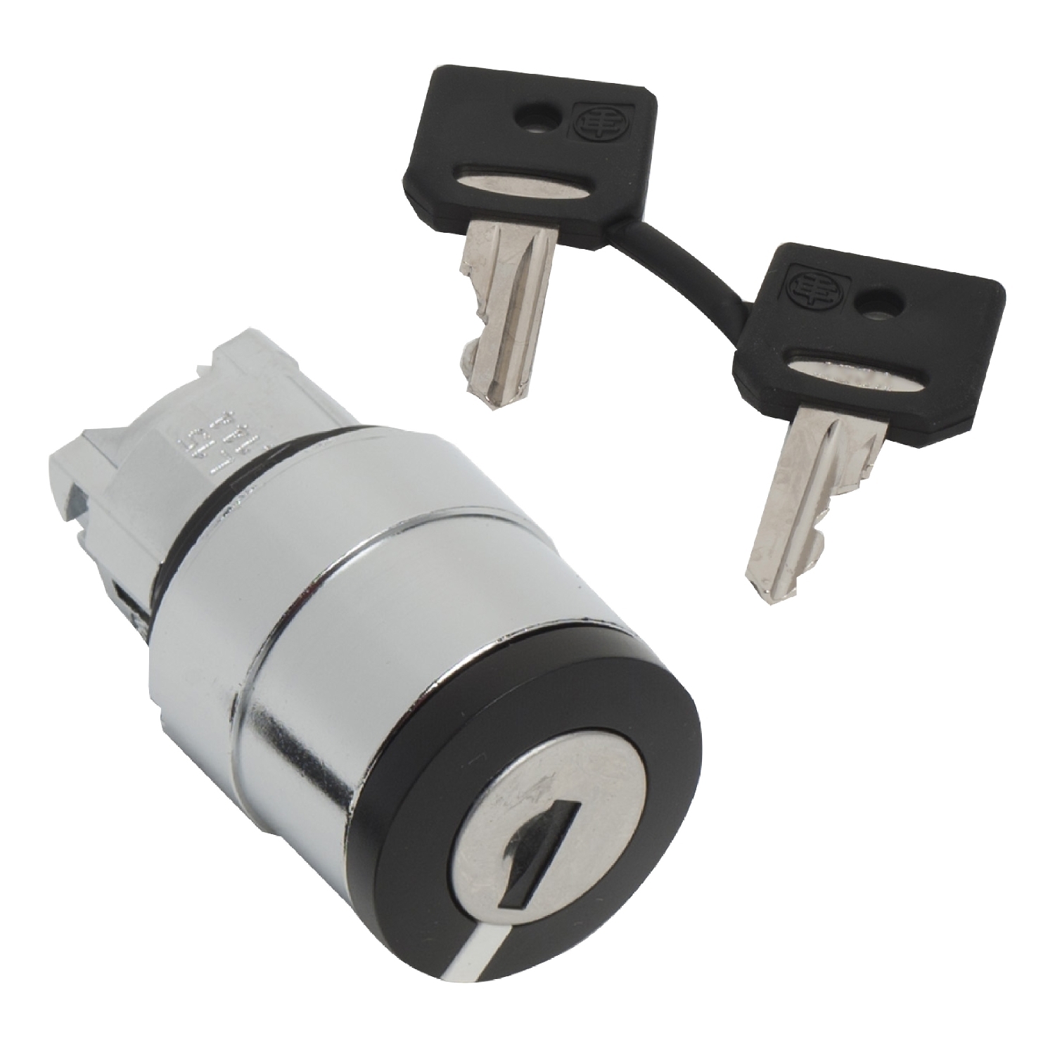 ZB4BG610 Harmony 2-Position 90 deg Spring Return Standard Selector Switch Head With 458A Keylock, 22 mm, Round Shape, Chromium Plated Metal, Black