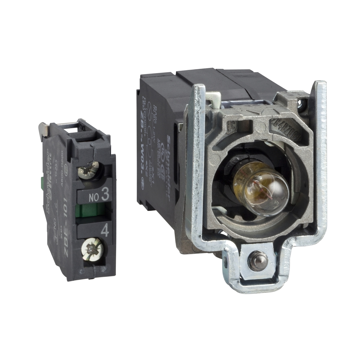 ZB4BW031 Harmony Slow Break Standard Complete Body/Light Block/Contact Assembly, 22 mm Dia, Incandescent Lamp, 110 to 120 V AC, Screw Clamp Terminal