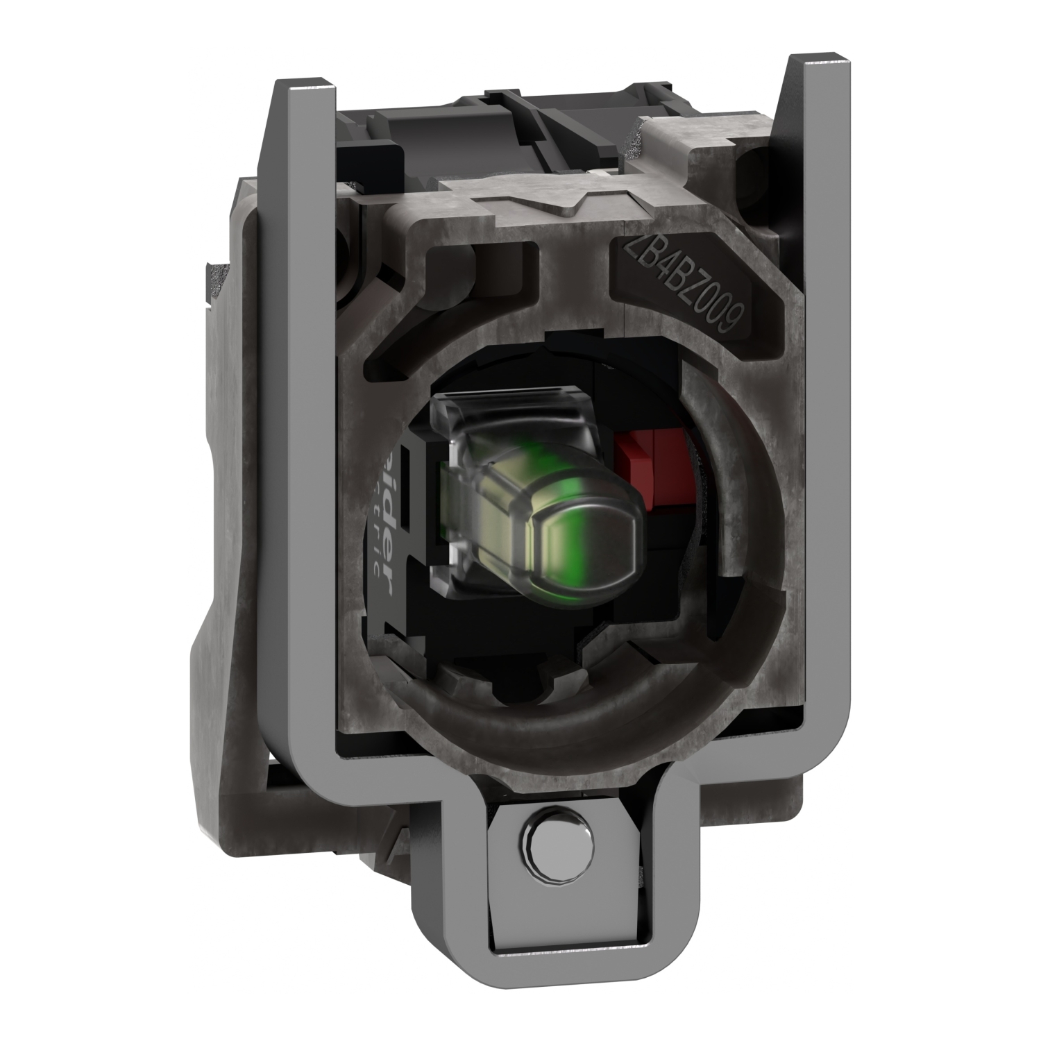ZB4BW0G12 Harmony Standard Contact Block Assembly With Body/Fixing Collar, 22 mm, LED Lamp, 1NC Contact, 110 to 120 V AC, White