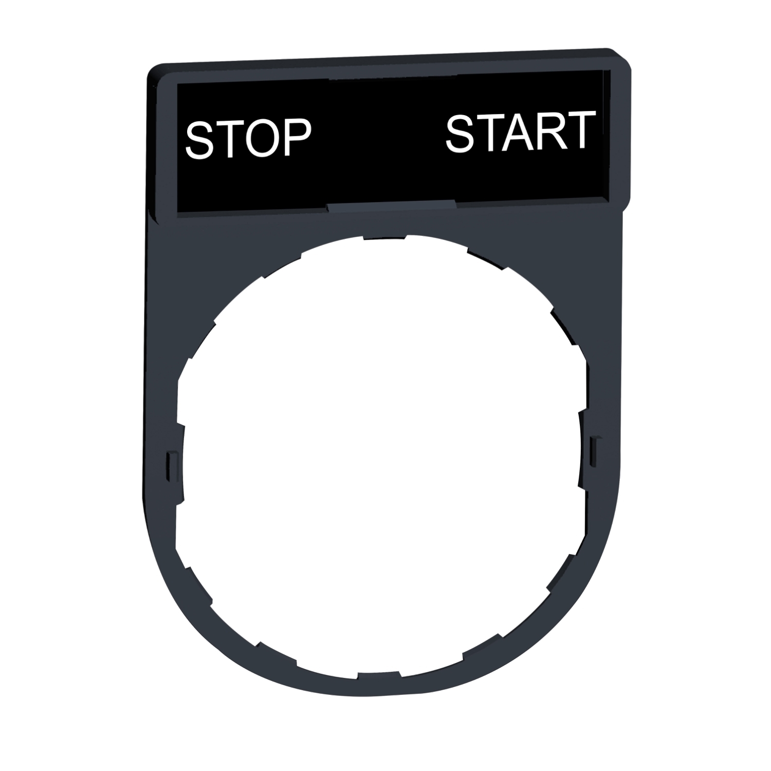 ZBY2366 Harmony Marked Standard Pushbutton Legend Plate, 40 mm H x 30 mm W, Plastic, Black/Red Field