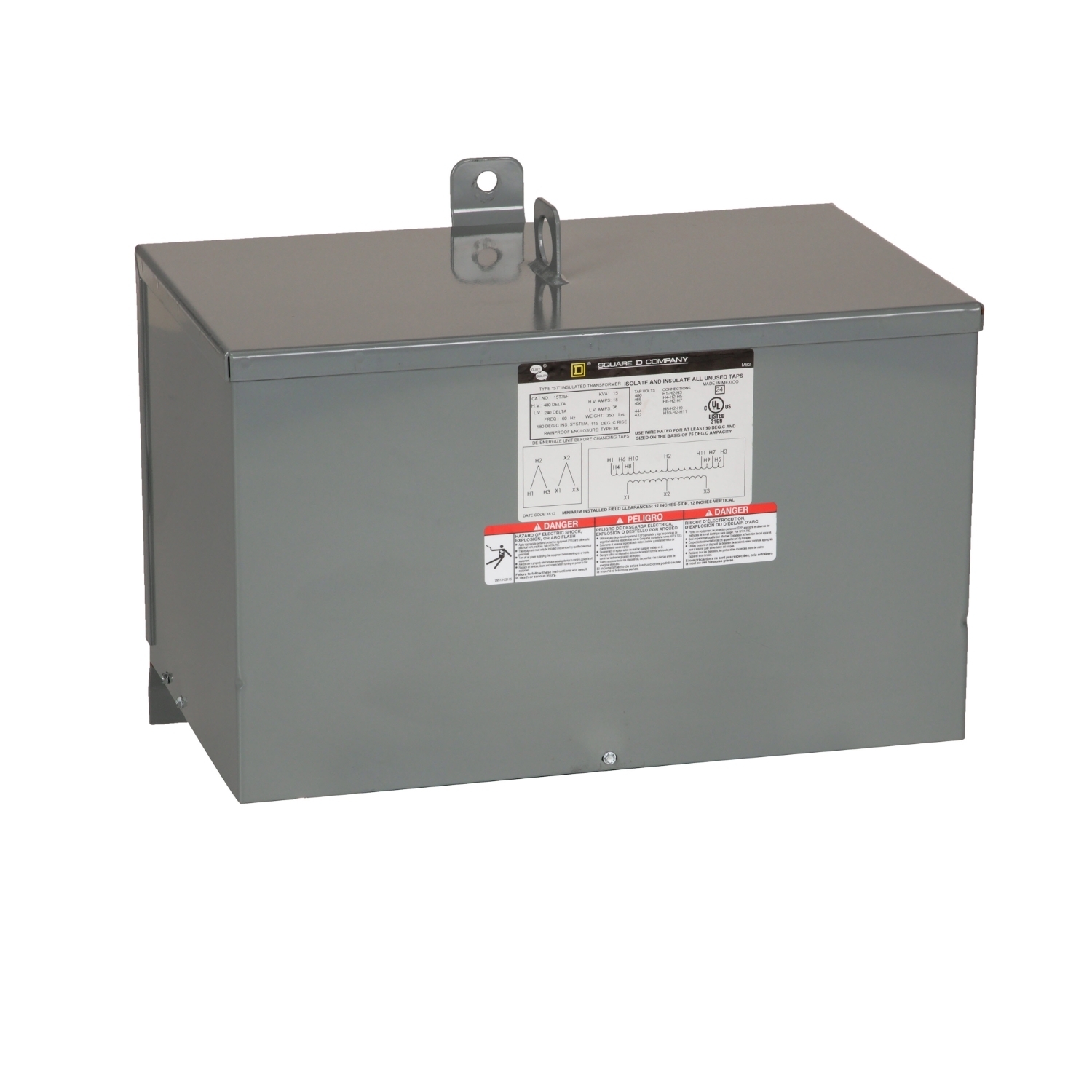 15T75F Dry Sealed Low Voltage Low Voltage Transformer, 480 Delta V AC Primary, 240 Delta VAC Secondary, 15 kVA Power Rating, 60 Hz, 3 Phase
