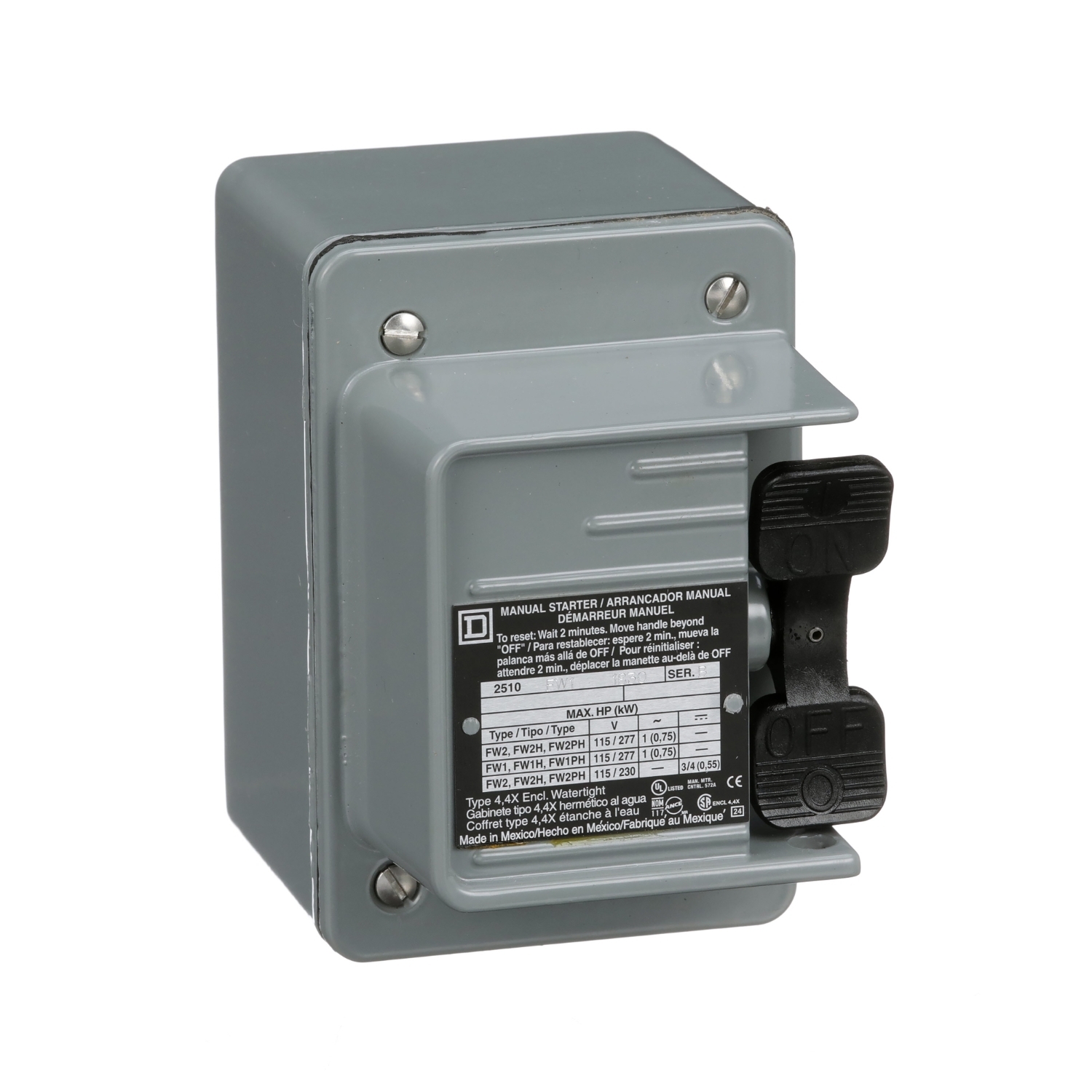 2510FW1 Type F Fractional Horsepower Non-Reversing Standard Single Unit Manual Starter, 1 Pole, NEMA 4 Enclosure