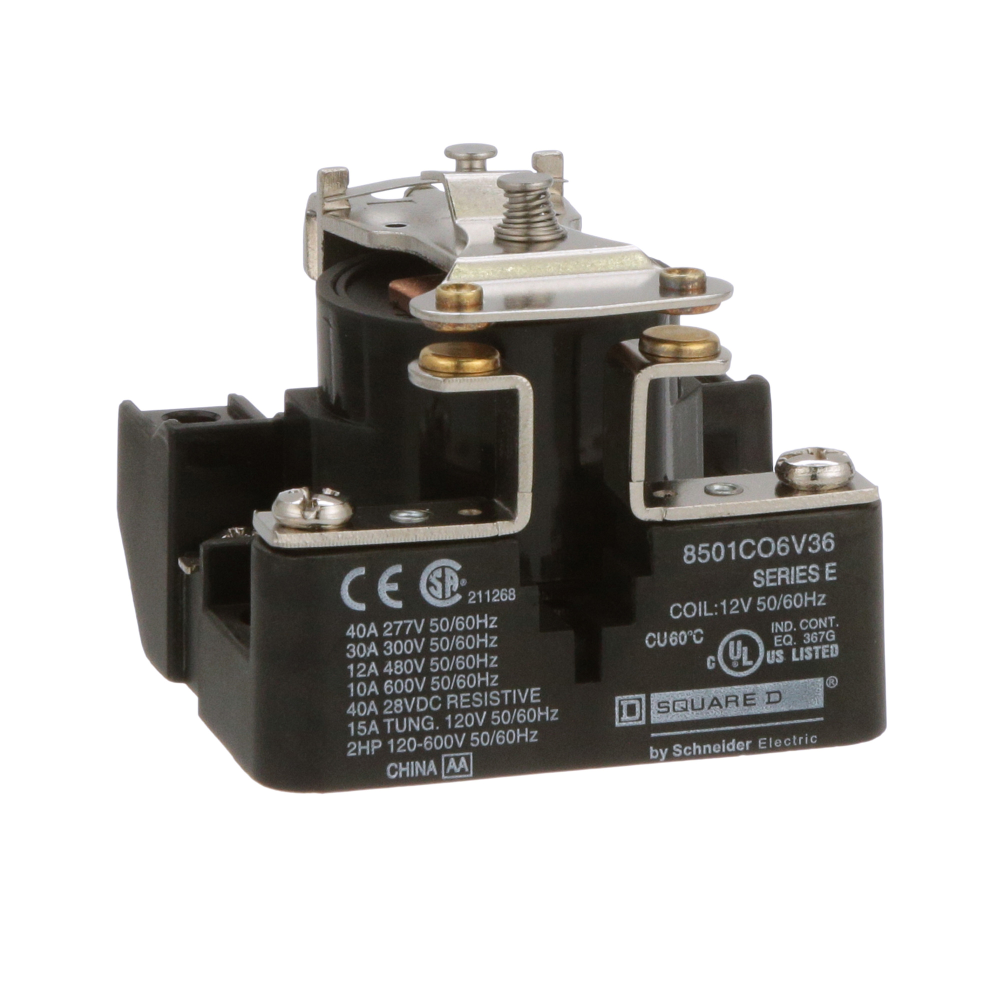 8501CO6V36 1-Phase Type C Heavy Duty Power Relay, 30 A, 4 Pin, 1NO 1 Form A SPST Contact, 12 V AC V Coil