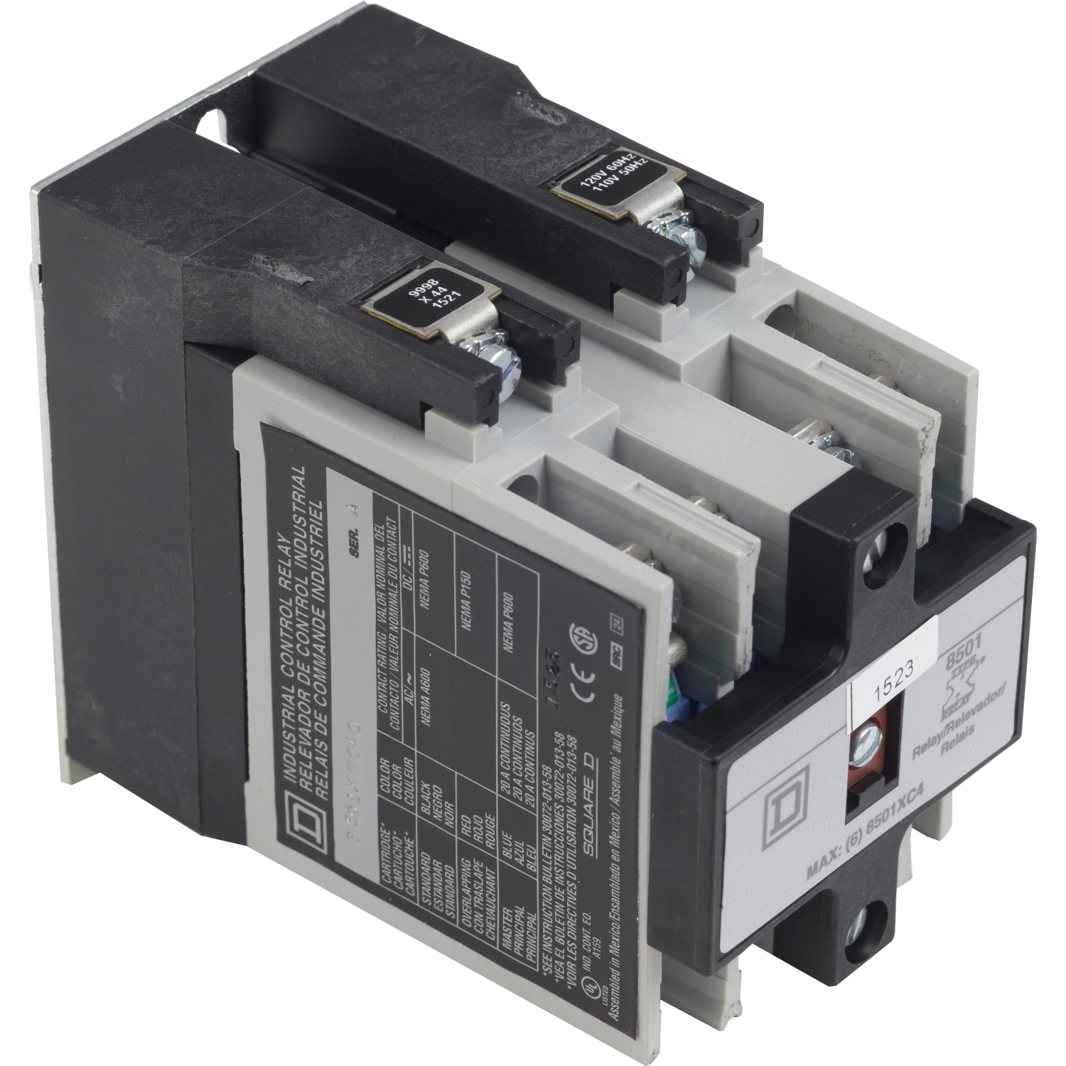 8501XMO40V02 Type X NEMA Control Relay, 20 A AC/5 A DC, 4NO 4 Form A Contact, 110 to 120 V AC V Coil