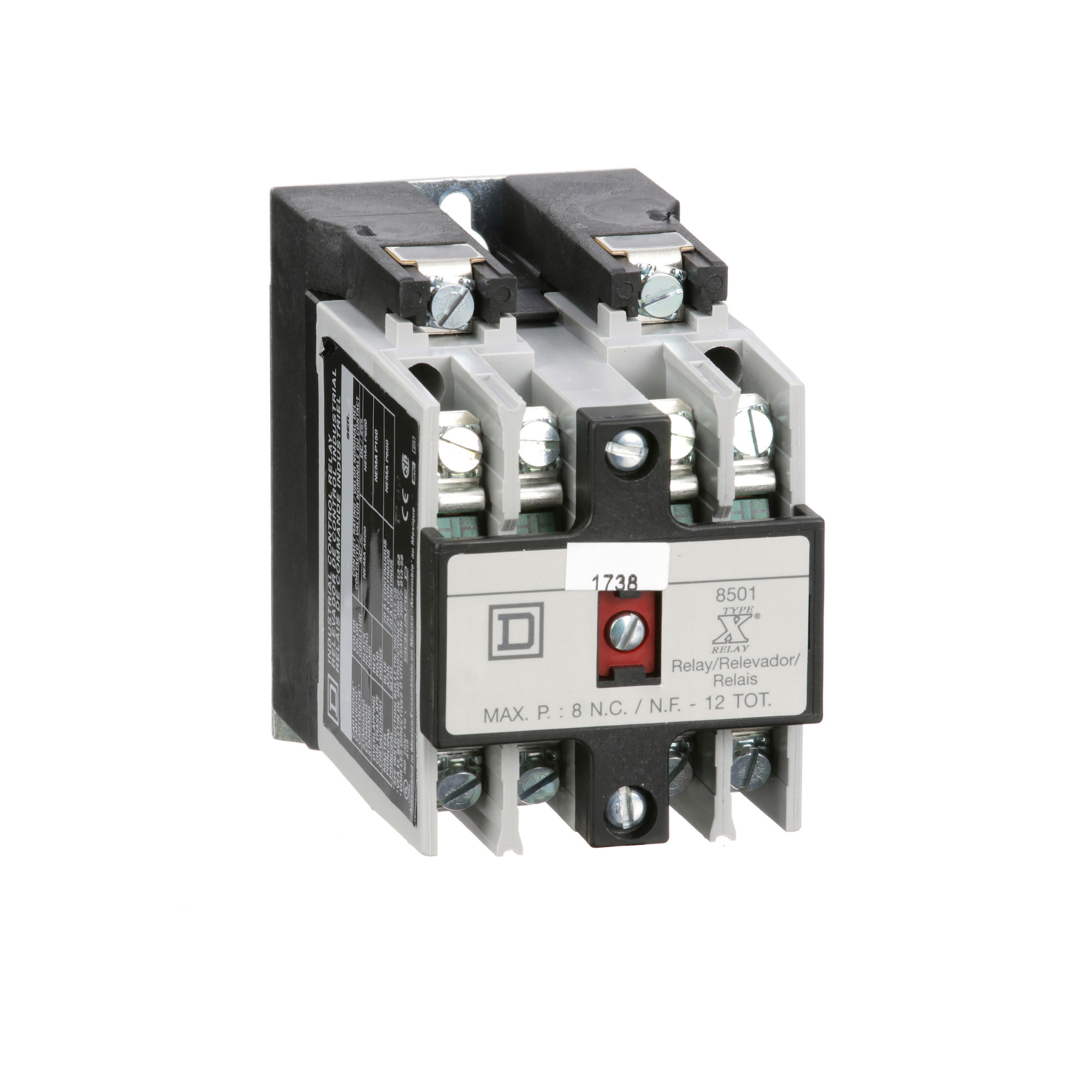 8501XO40V06 NEMA Control Relay, 10 A AC/5 A DC, 4NO 4 Form A Contact, 440 V AC at 50 Hz, 480 V AC at 60 Hz V Coil
