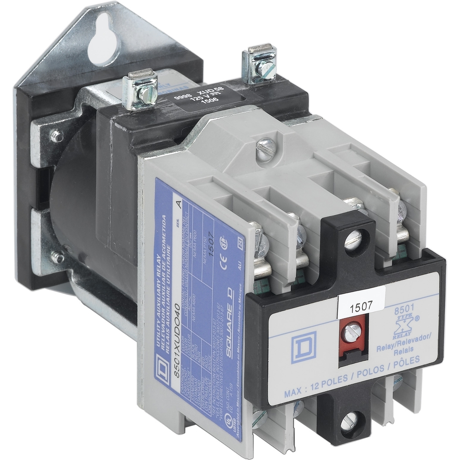 8501XUDO1200V63 Type X NEMA Utility Control Relay, 10 A AC/5 A DC, 12NO 12 Form A Contact, 125 VDC V Coil