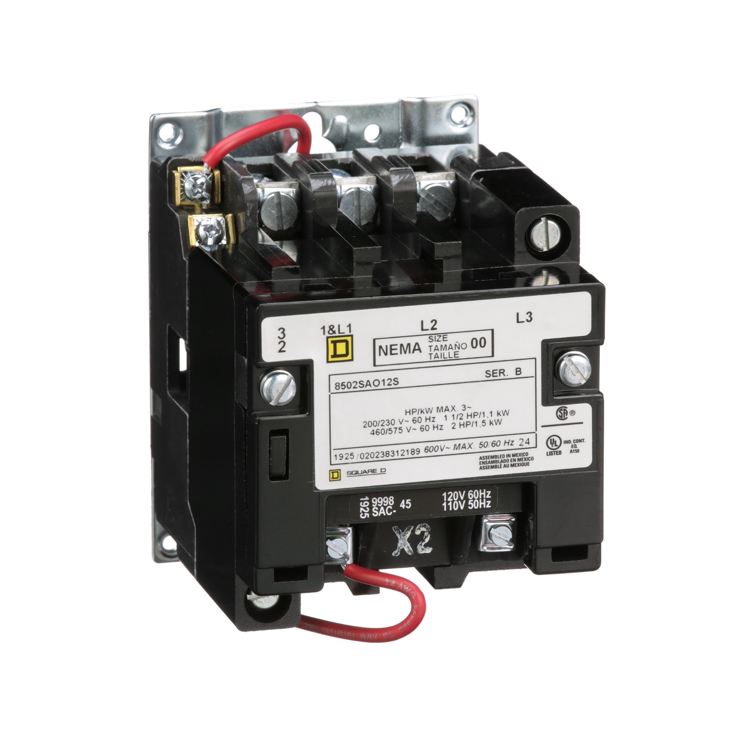 8502SAO12V02S 3-Phase Type S Contactor, 110/120 V AC V Coil, 3 Poles