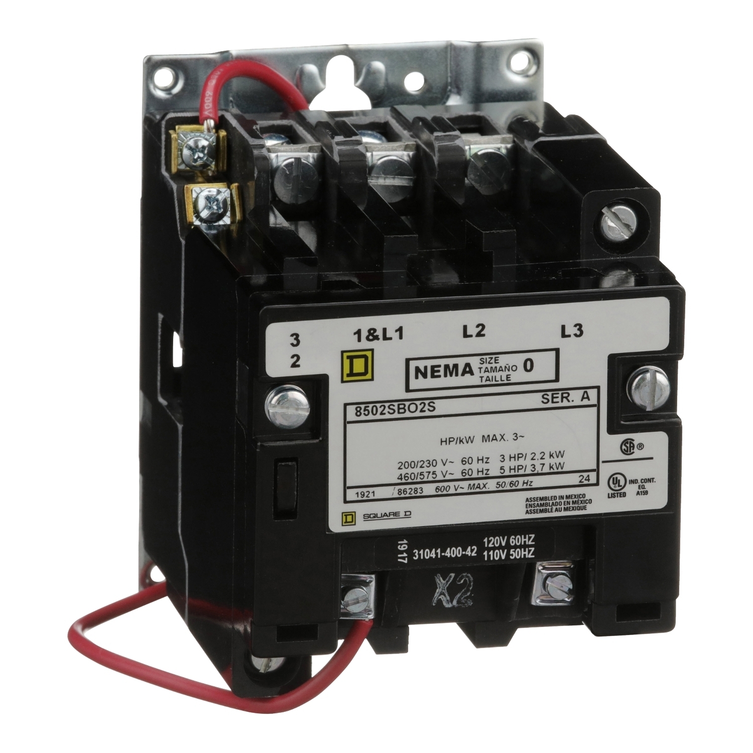 8502SBO2V02S 3-Phase Type S NEMA Contactor, 110/120 V AC V Coil, 18 A, 3 Poles