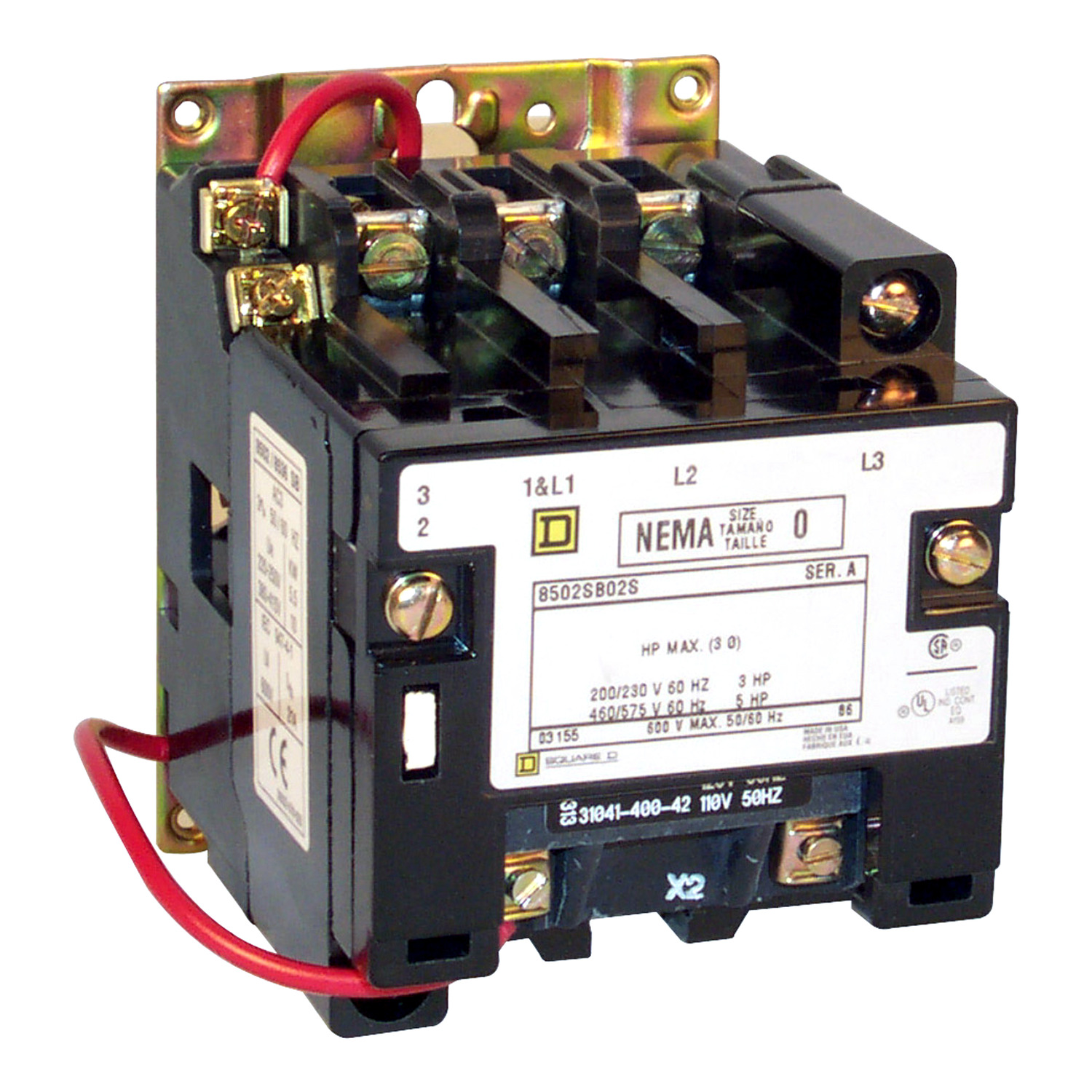 8502SBO2V03 Non-Reversing Type S Contactor, 220 V AC at 50 Hz to 240 V AC at 60 Hz V Coil, 3 Poles