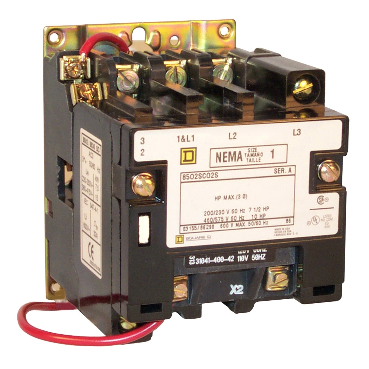 8502SCO1V02 Non-Reversing Type S Contactor, 110 V AC at 50 Hz to 120 V AC at 60 Hz V Coil, 2 Poles
