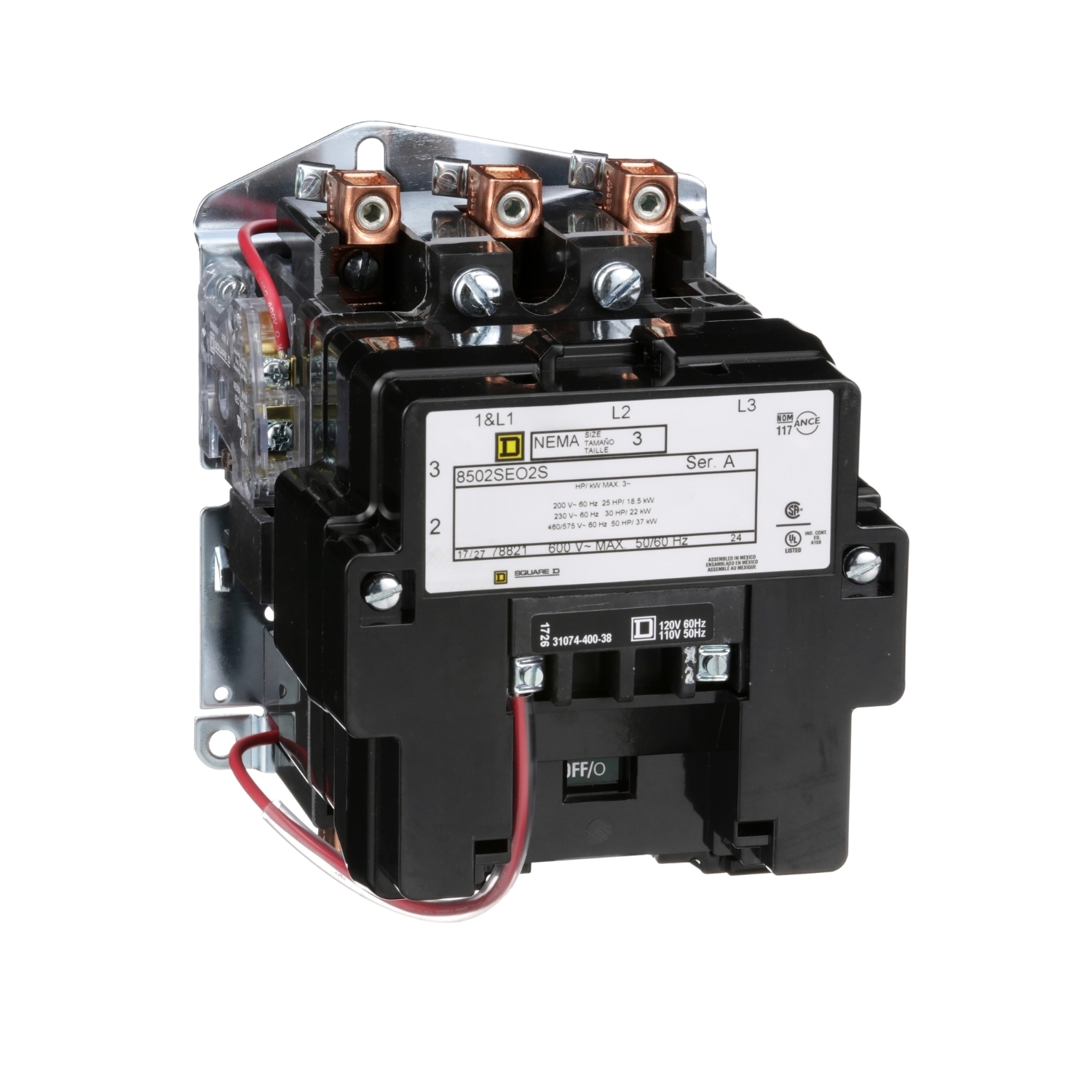 8502SEO2V02S 3-Phase IEC Contactor, 110/120 V AC V Coil, 90 A, 3 Poles