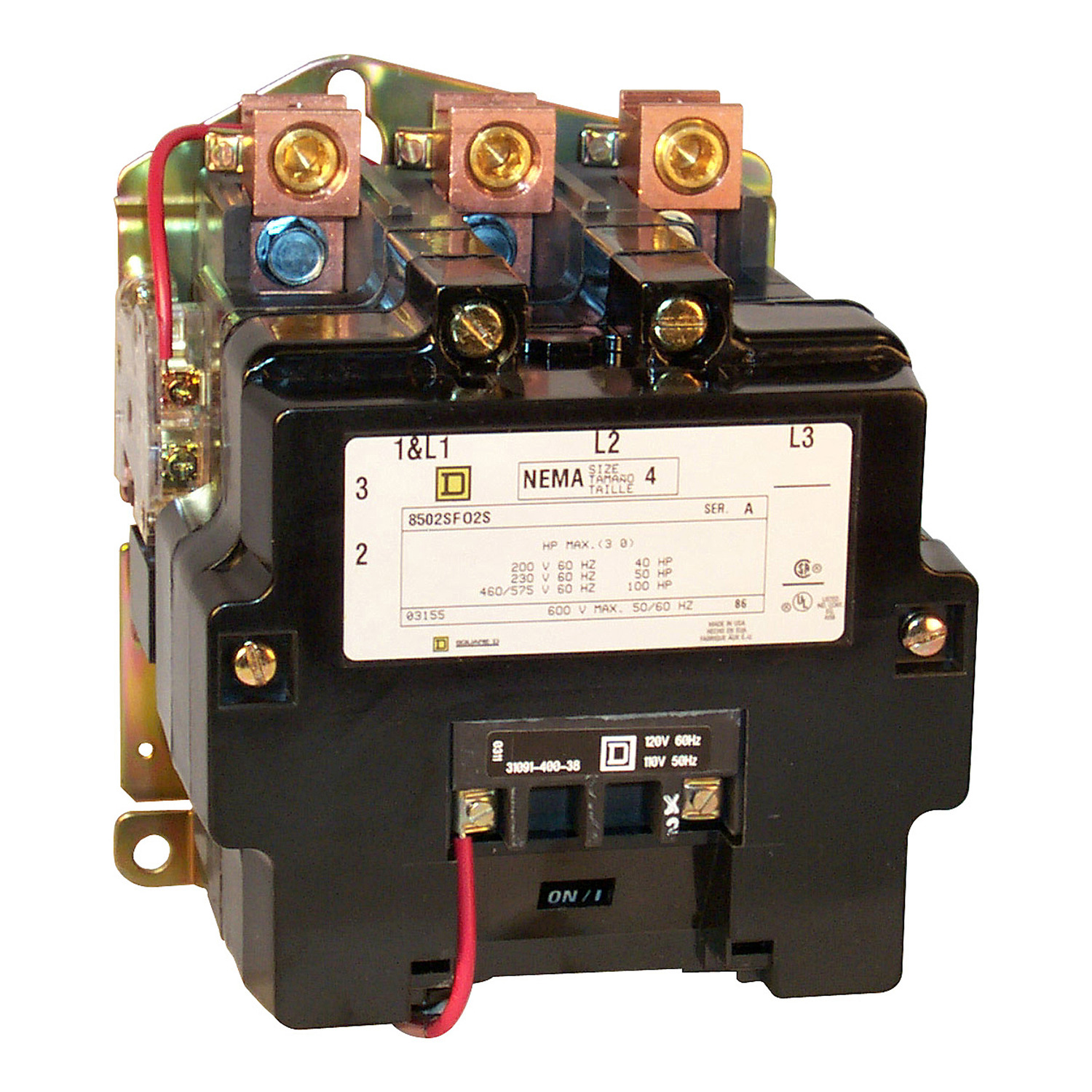 8502SFO2V03 Non-Reversing Type S Contactor, 220 V AC at 50 Hz to 240 V AC at 60 Hz V Coil, 3 Poles