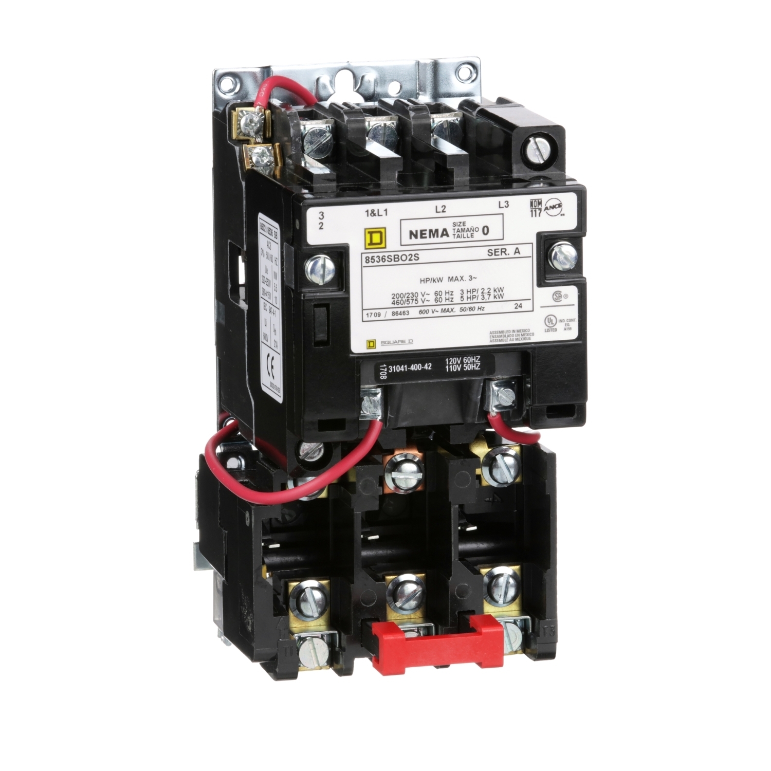 8536SBO2V02S Type S Starter, 110/120 VAC V Coil, Non-Reversing Action, 3 Poles, Open Enclosure