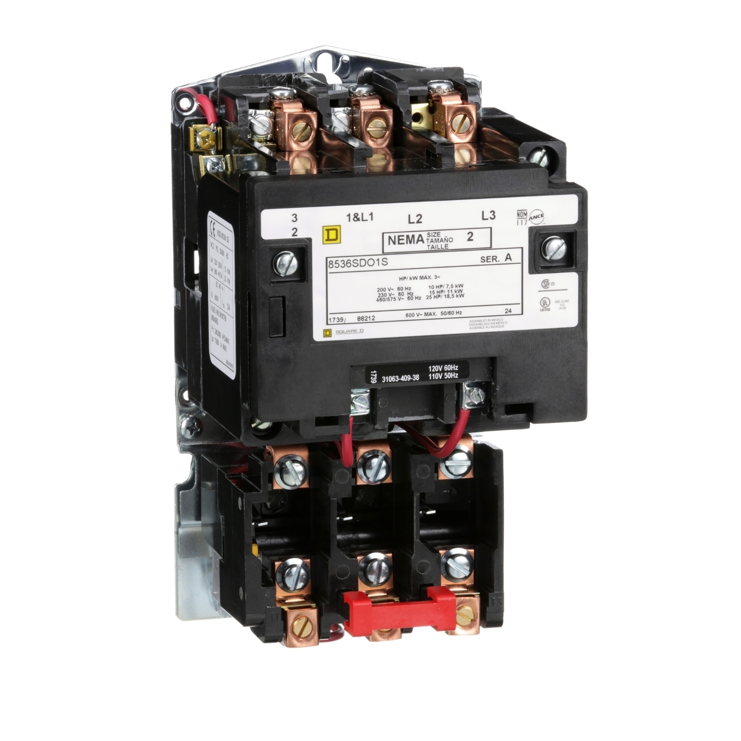 8536SDO1V02S Type S Starter, 110/120 VAC V Coil, Non-Reversing Action, 3 Poles, Open Enclosure