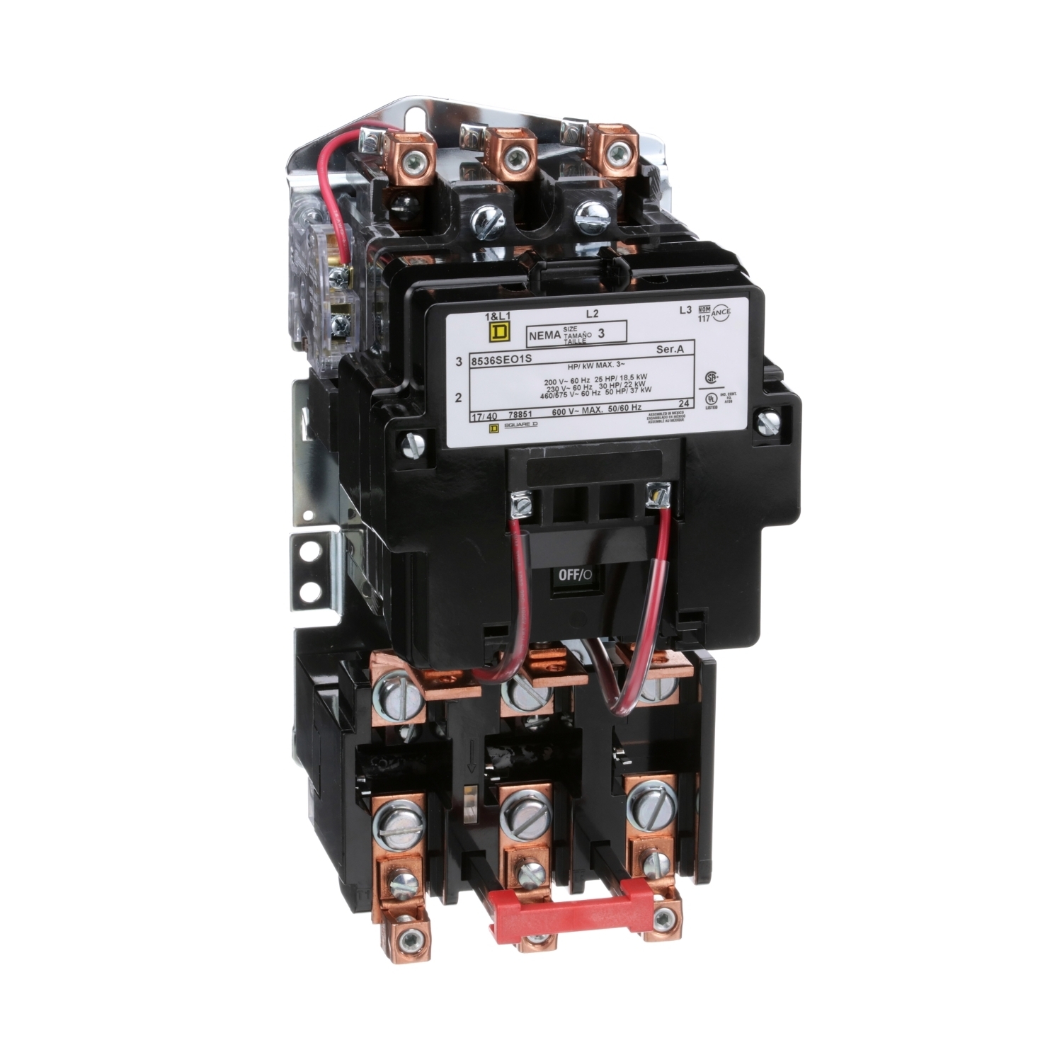 8536SEO1V01S Type S Magnetic Starter, 24 VAC at 60 Hz V Coil, Non-Reversing Action, 3 Poles, Open Enclosure