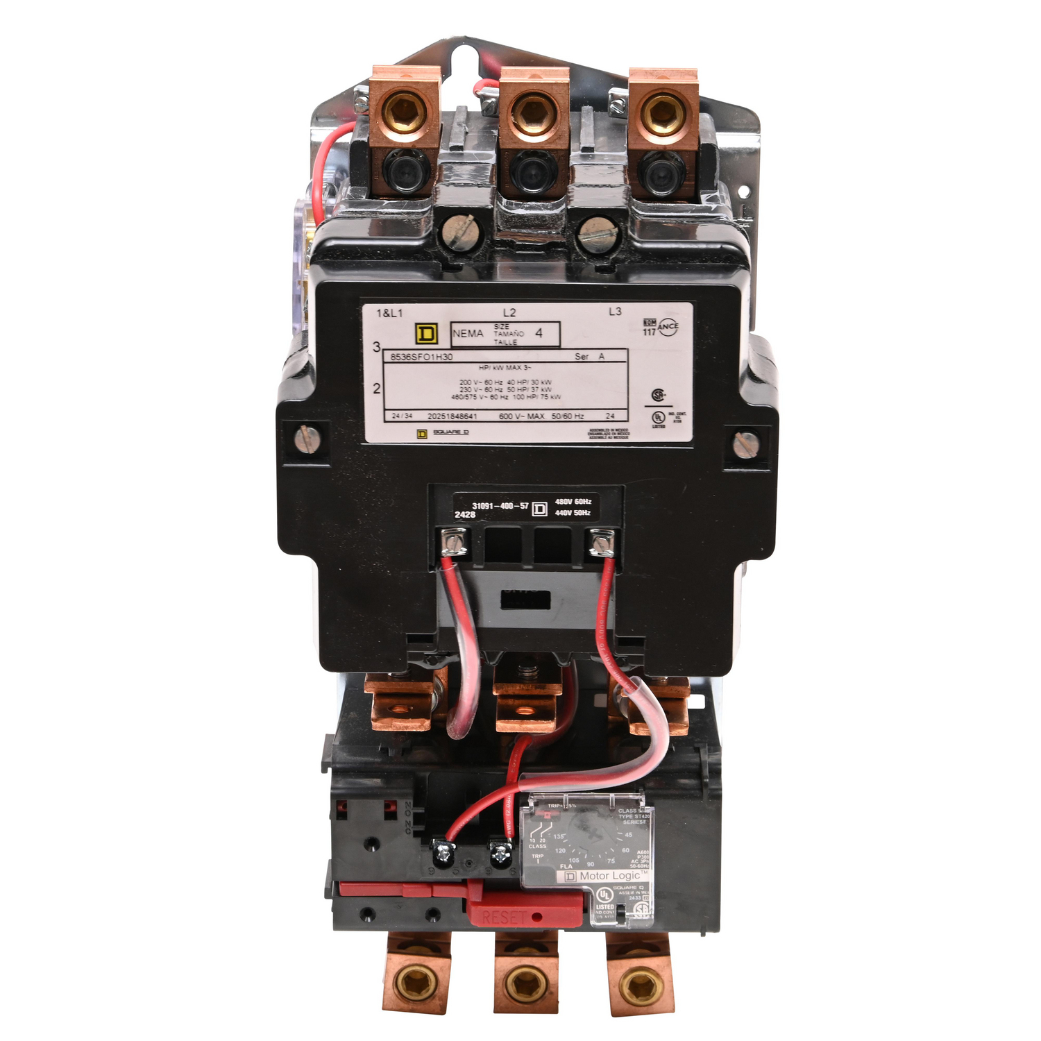 8536SFO1V06H30 Type S Magnetic Starter, 440 VAC at 50 Hz/480 VAC at 60 Hz V Coil, Non-Reversing Action, 3 Poles, Open Enclosure