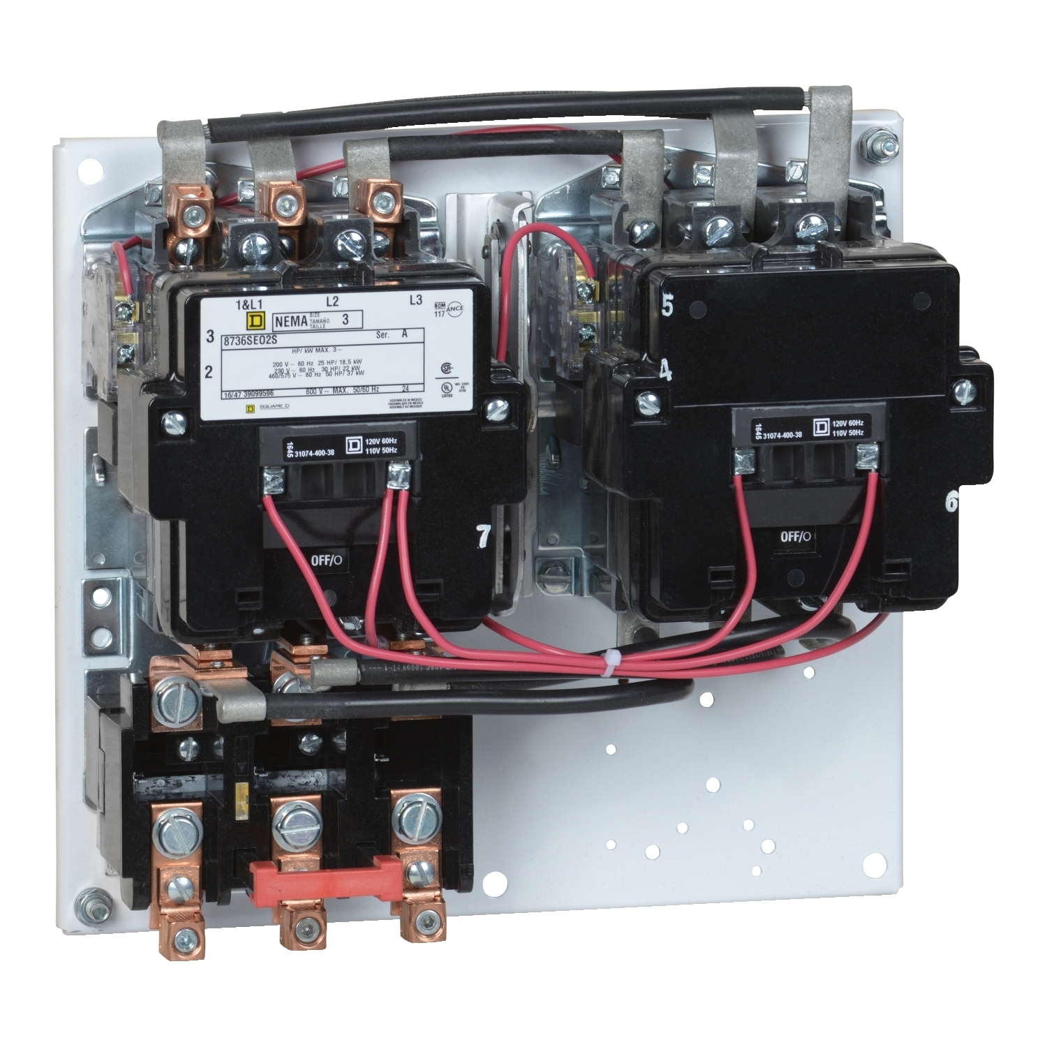 8736SEO2V02S Horizontal Type S Starter, 110/120 VAC V Coil, Reversing Action, 3 Poles, Open Enclosure