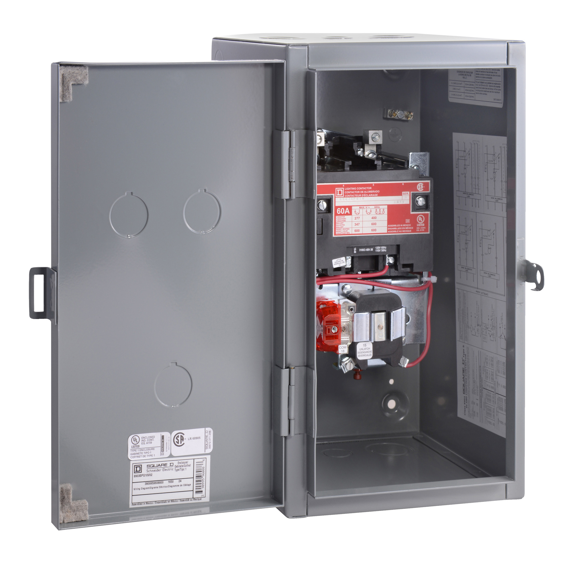 8903SPG1V02 Type S Electrically Held Multi-Pole Lighting Contactor, 110/120 V AC V Coil, 60 A, 2 Poles