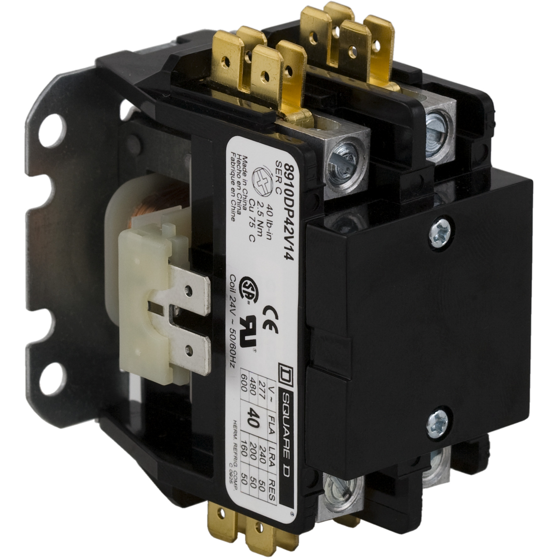 8910DP21V14 Type DP Definite Purpose Contactor, 24 V AC V Coil, 25 A, 1NO Contact, 1 Poles