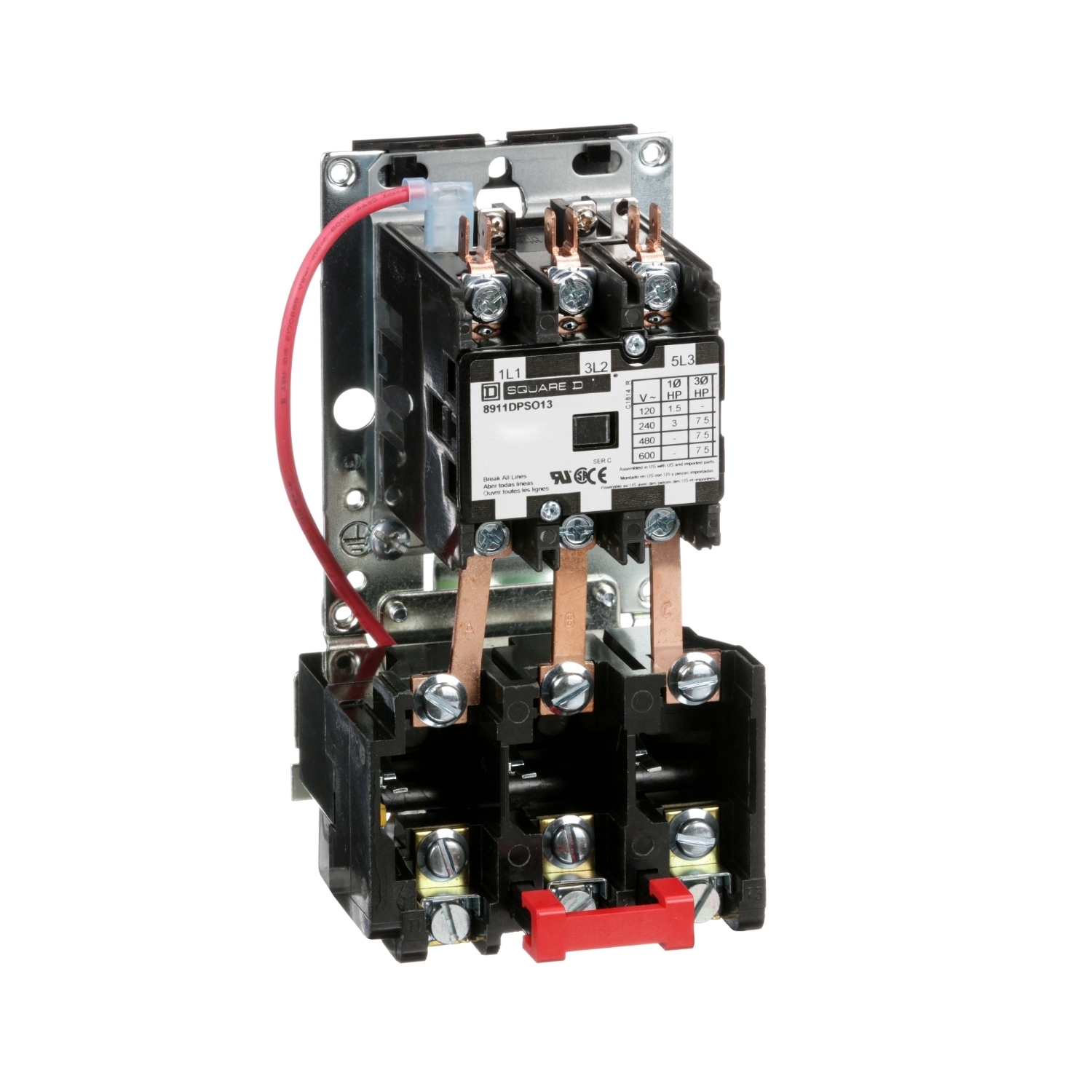 8911DPSO13V06 Type DPS Definite Purpose Starter, 440 V AC at 50 Hz, 480 V AC at 60 Hz V Coil, 3 Poles, Open Enclosure