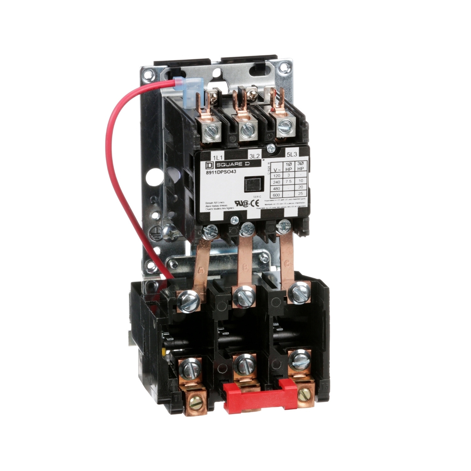 8911DPSO43V09 Type DPS Definite Purpose Starter, 208/220/240 VAC V Coil, Non-Reversing Action, 3 Poles, Open Enclosure