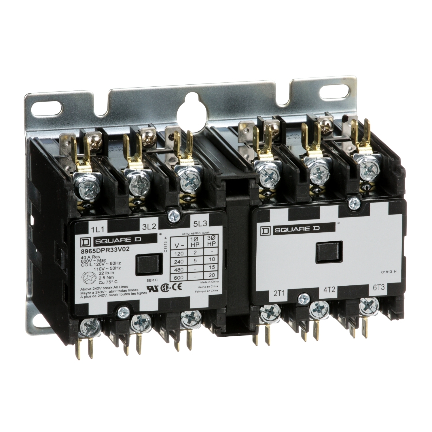 8965DPR33V02 3-Phase Hoist Contactor, 110/120 V AC V Coil, 30 A, 3 Poles
