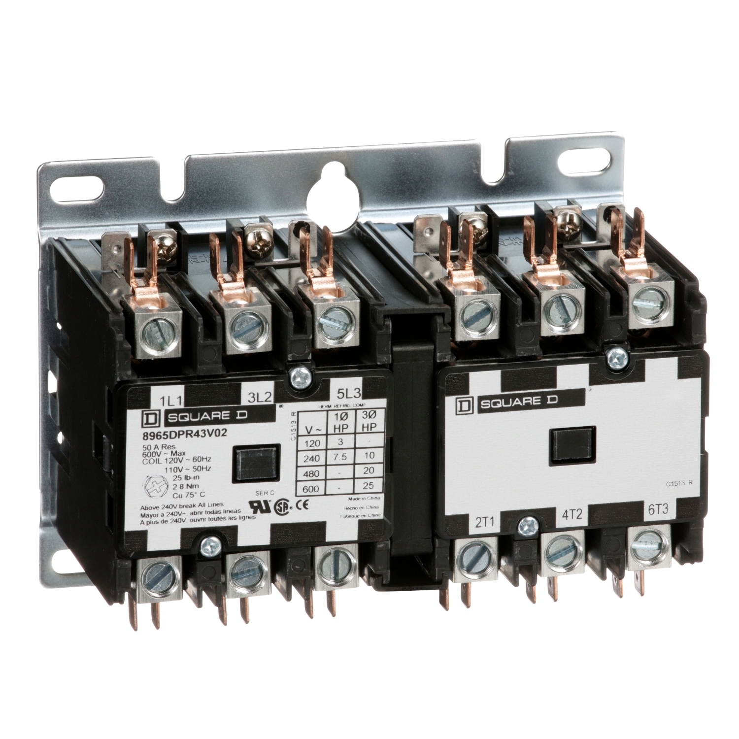 8965DPR43V02 3-Phase Type DPR Reversing Hoist Contactor, 110/120 V AC V Coil, 40 A, 3NO Contact, 3 Poles