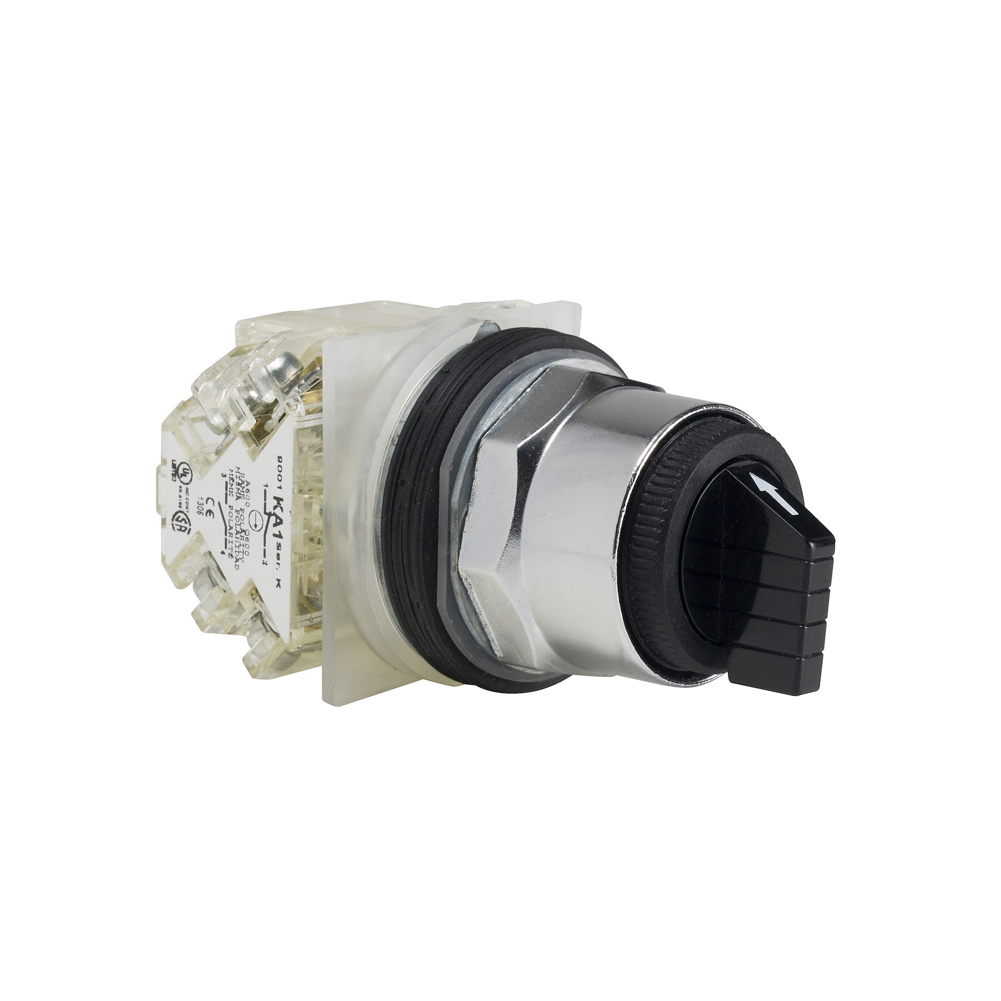 9001KS46BH2 Harmony Type T-K Dusttight Oiltight Watertight Heavy Duty Round Non-Illuminated Selector Switch, 30 mm, 2NO-2NC Contact, Slow Break Contact, Knob Operator, Black