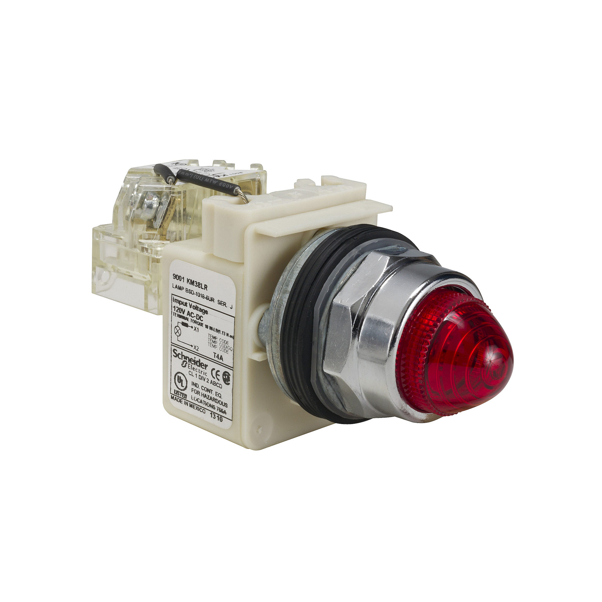 9001KT38LRR9 Harmony Type K Pilot Light, 120 V AC/DC, 1.4 VA, Domed Lens, Panel Mount
