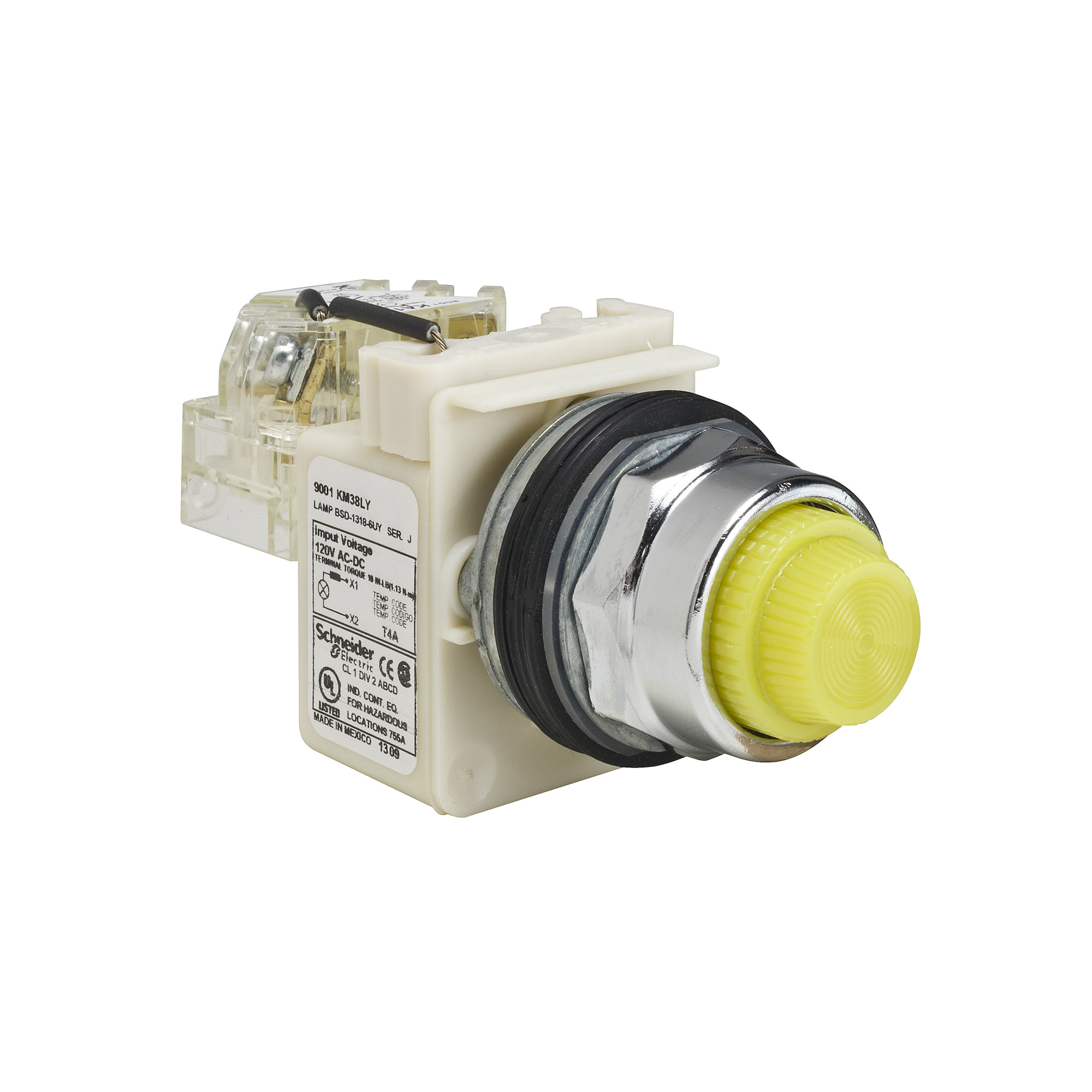 9001KT38LYY31 Harmony Type K Pilot Light, 120 V AC/DC, 1.4 VA, Fresnel Lens, Panel Mount