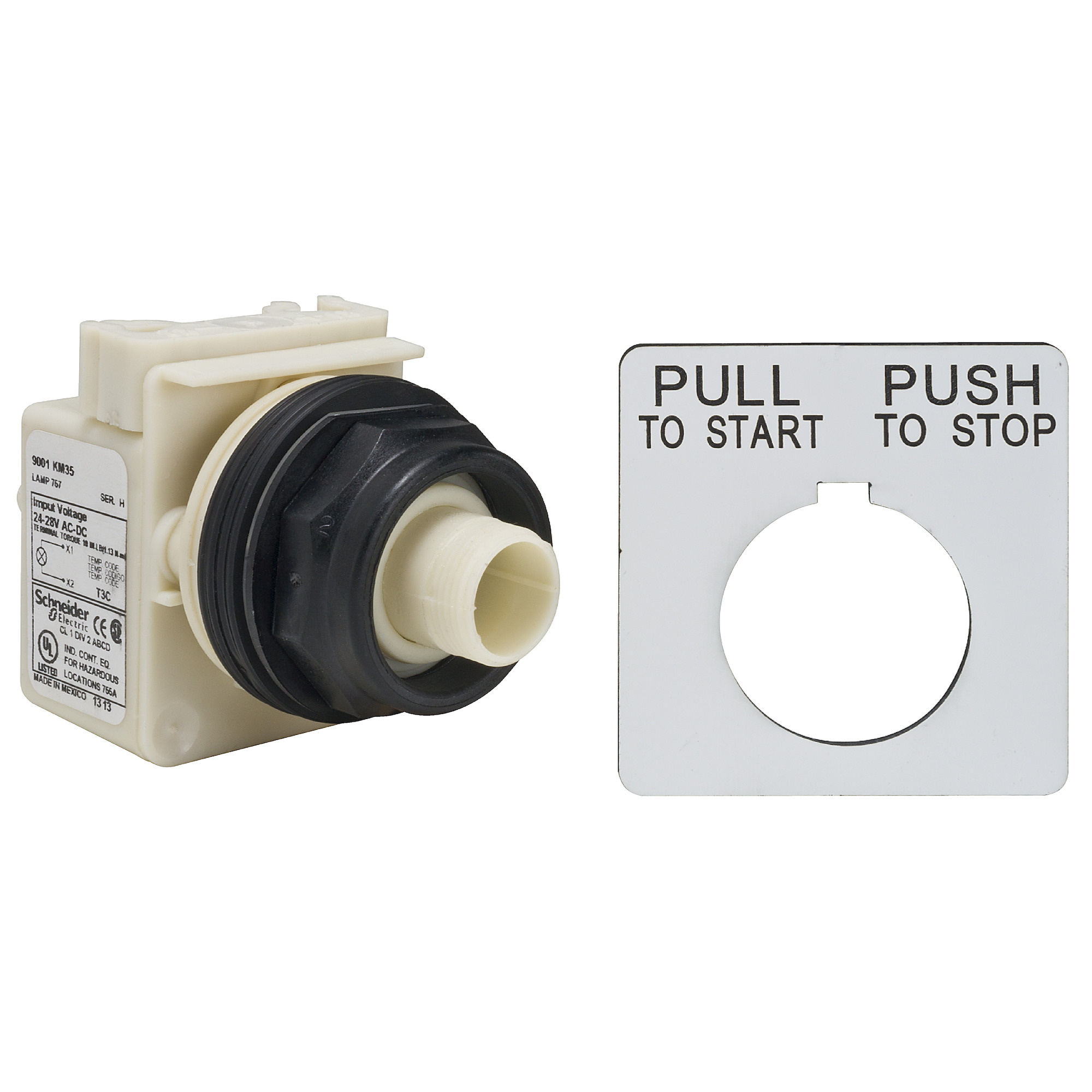 9001SKR9H13 Harmony Type SK Corrosion-Resistant Dusttight/Oiltight/Watertight Mechanically Interlocked Non-Illuminated Pushbutton, 30 mm, 1NO-1NC Contact, Slow Break Contact, Black