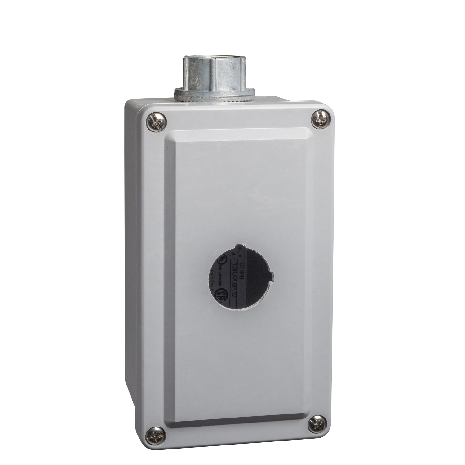 9001SKY1 Harmony 1-Cutout Corrosion-Resistant Dusttight/Oiltight/Watertight Empty Control Station Enclosure, For Use With 30 mm Control and Signaling Unit, NEMA 1/12/13/3/4/4X NEMA Rating, -25 to 70 deg C, Plastic, Gray