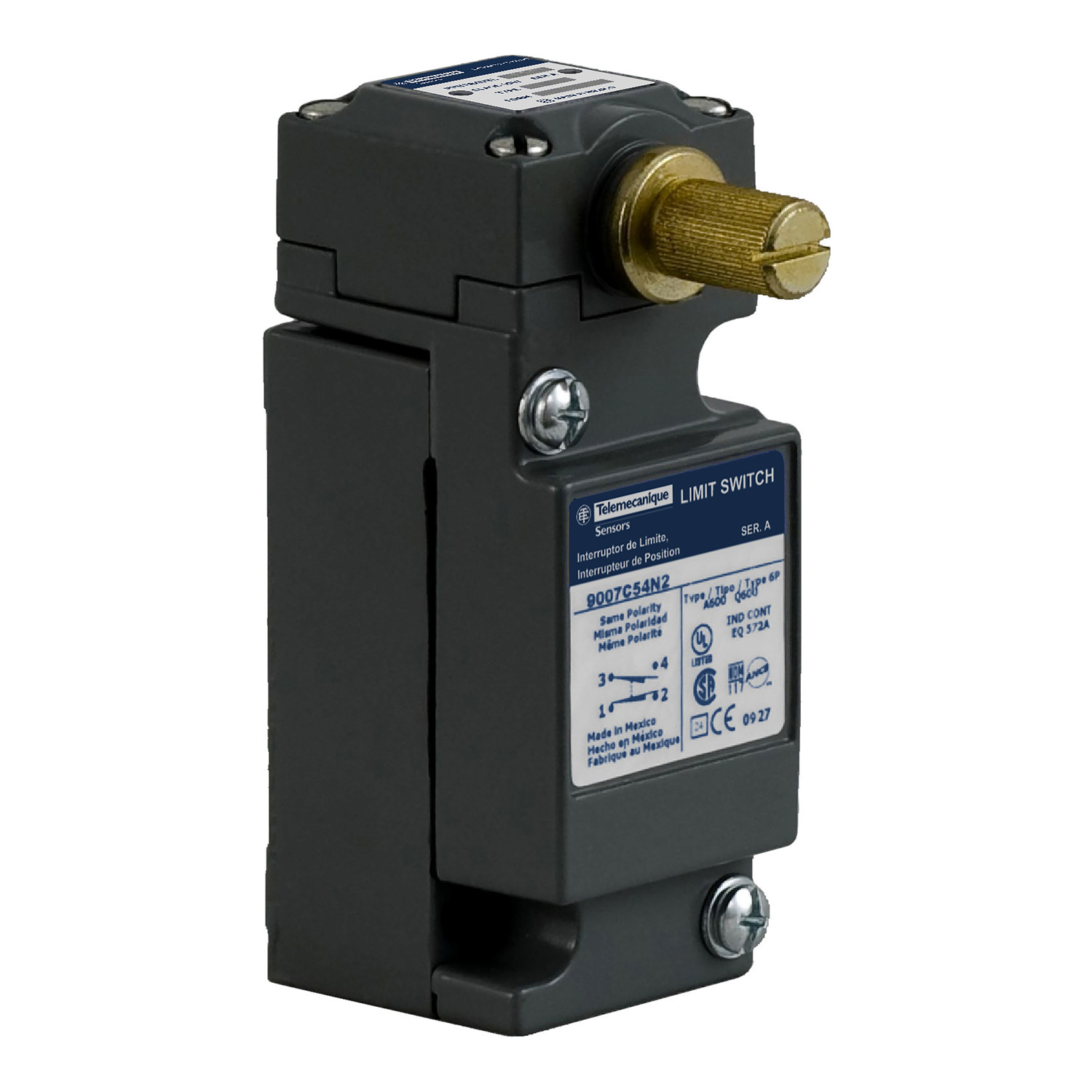 9007C54N2 Standard Actuated Limit Switch, 600 V AC, 10 A, Spring Return Lever Actuator, 1NO-1NC Contact, 1 Poles