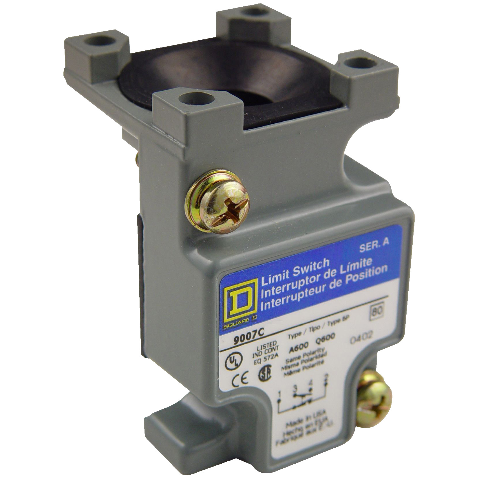 9007CO52 Compact Heavy Duty Plug-In Body, 1NO-1NC Contact, For Use With Class 9007 Type C Limit Switch, 10 A Contact, NEMA 1/2/4/6/6P/12/13 Enclosure