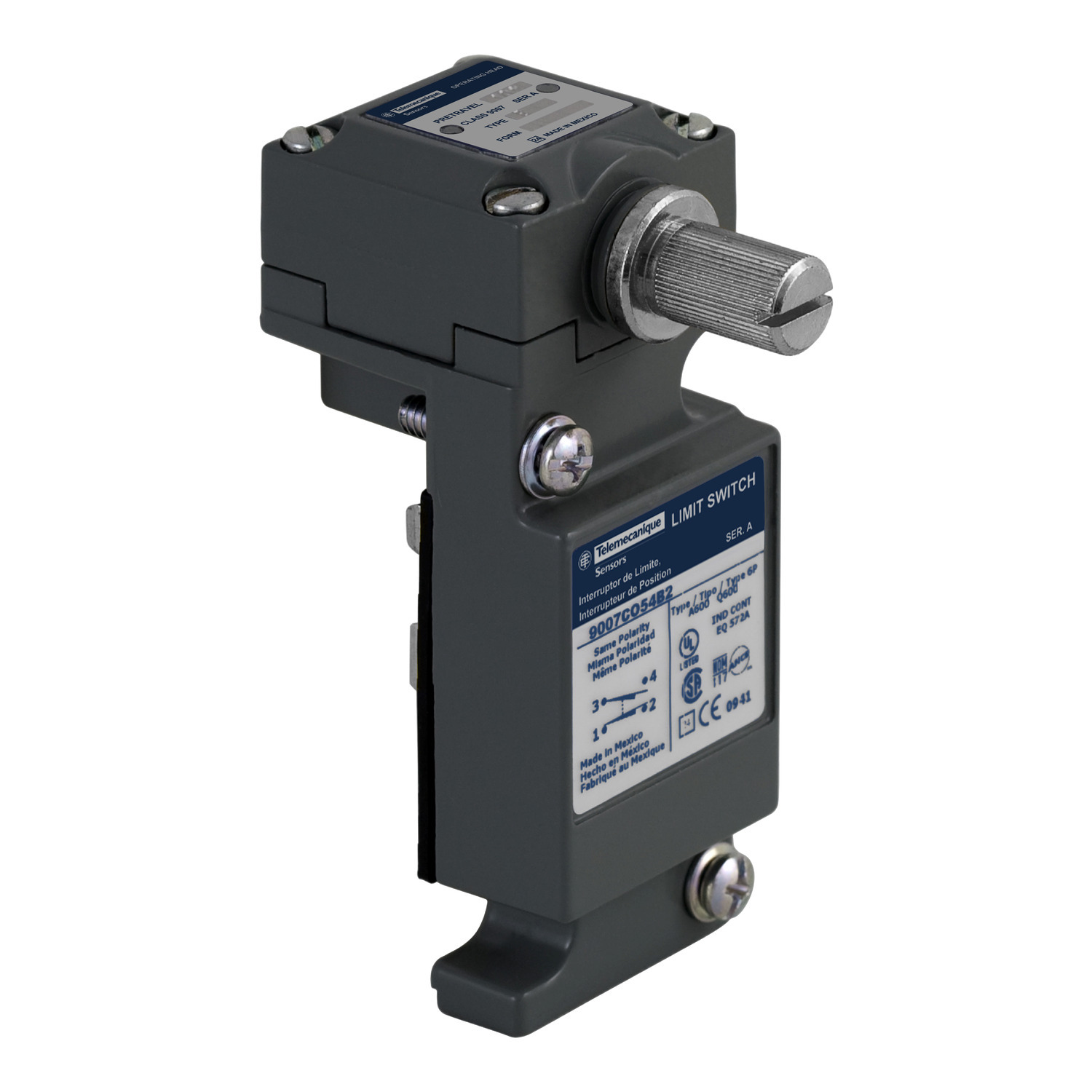 9007CO54B2 OsiSwitch Type C Heavy Duty Rotary Head Limit Switch Body, 1CO SPDT Contact, For Use With 9007C Series Limit Switch, 10 A at 600 V AC/DC Contact, NEMA 1/2/4/6/6P/12/13/IP67 Enclosure